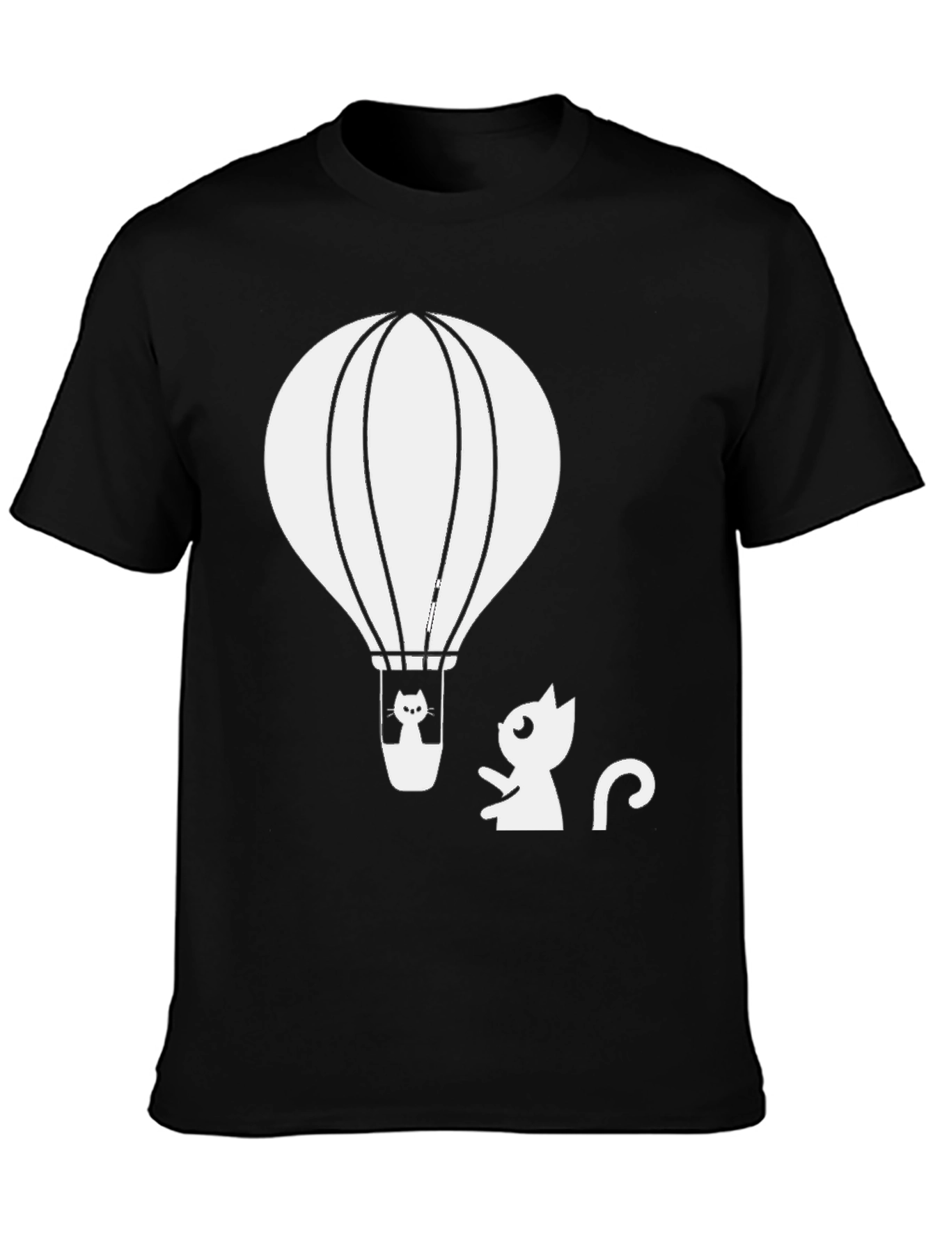 Black Cat Hot Air Balloon Graphic Tee - Black Cotton T-Shirt view 3