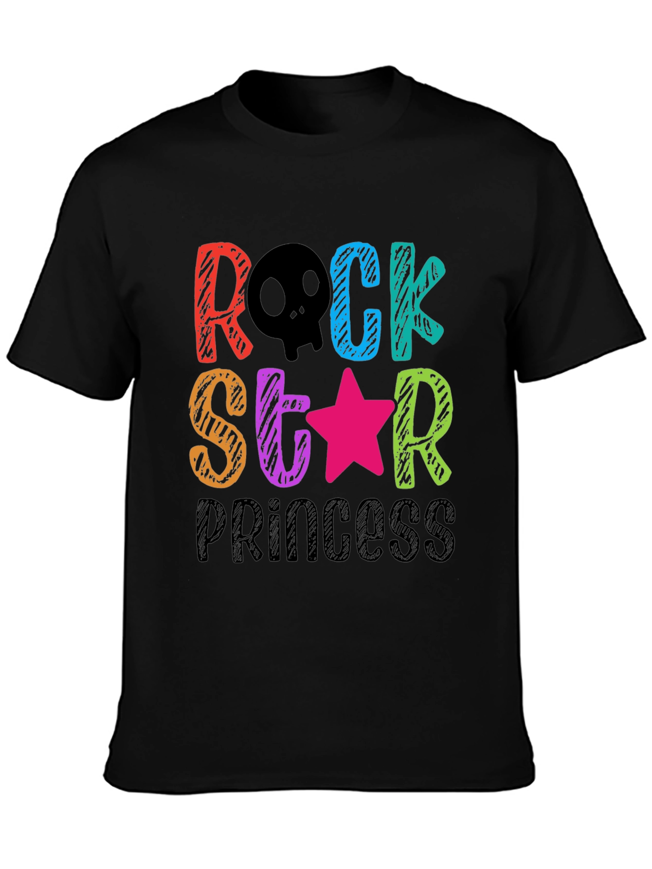 Black Rock Star Princess T-Shirt - Fun Colorful Design view 3