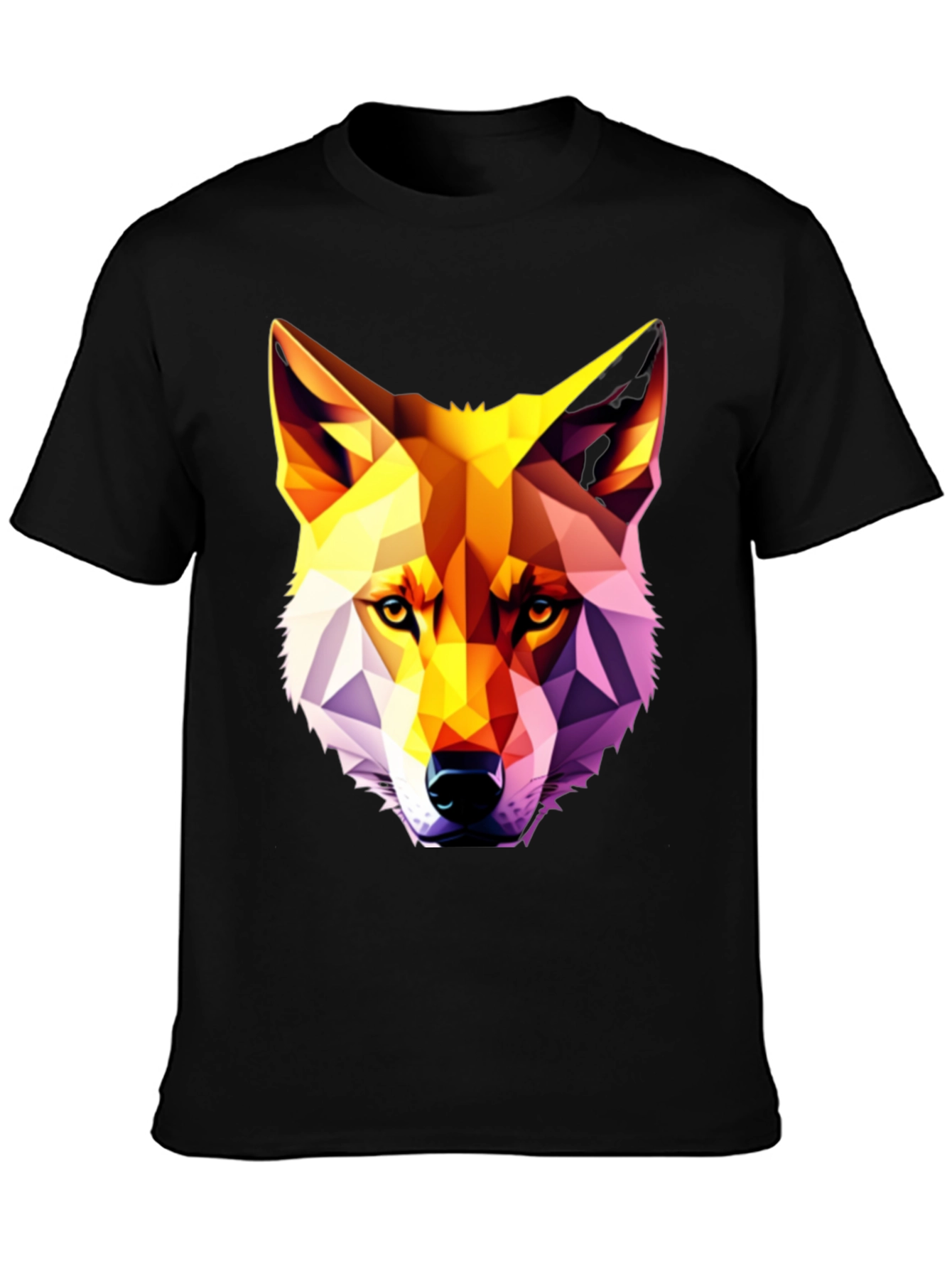 Black Geometric Wolf Graphic Tee - Modern Art Shirt view 3