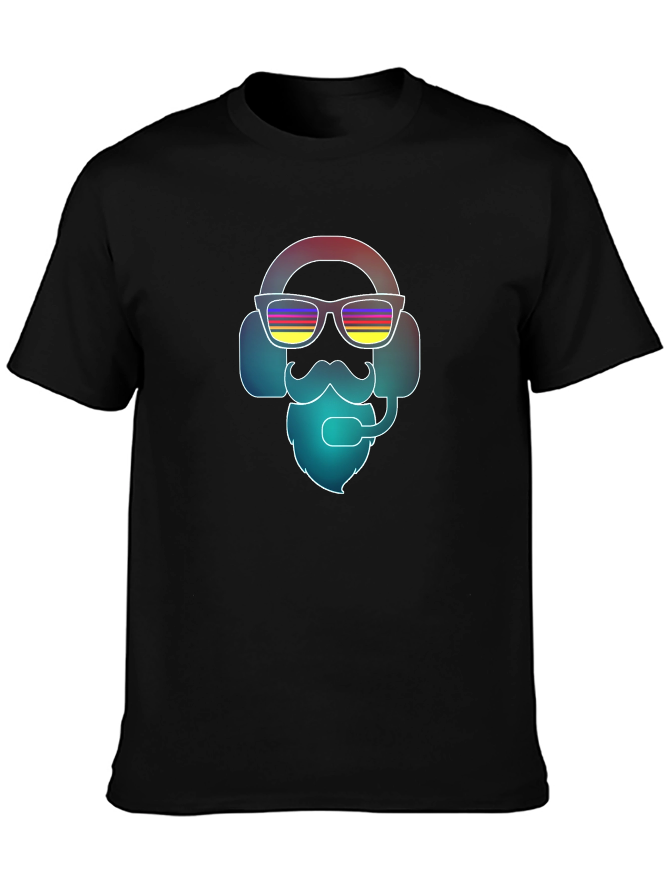 Black Cool Retro Gamer T-Shirt - Bearded Headphone Design view 3