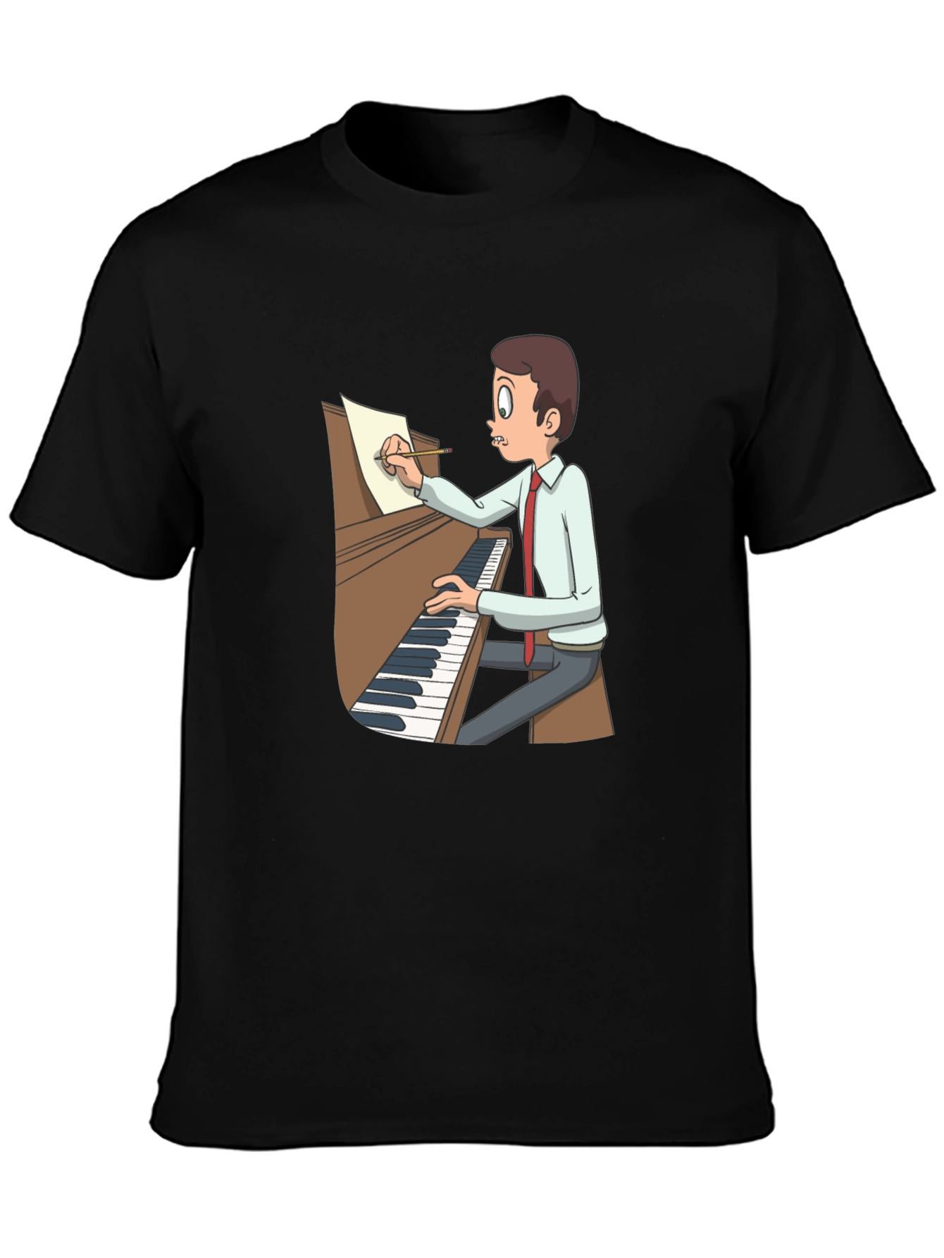 Black Cartoon Pianist T-Shirt - Music Lover Tee view 3