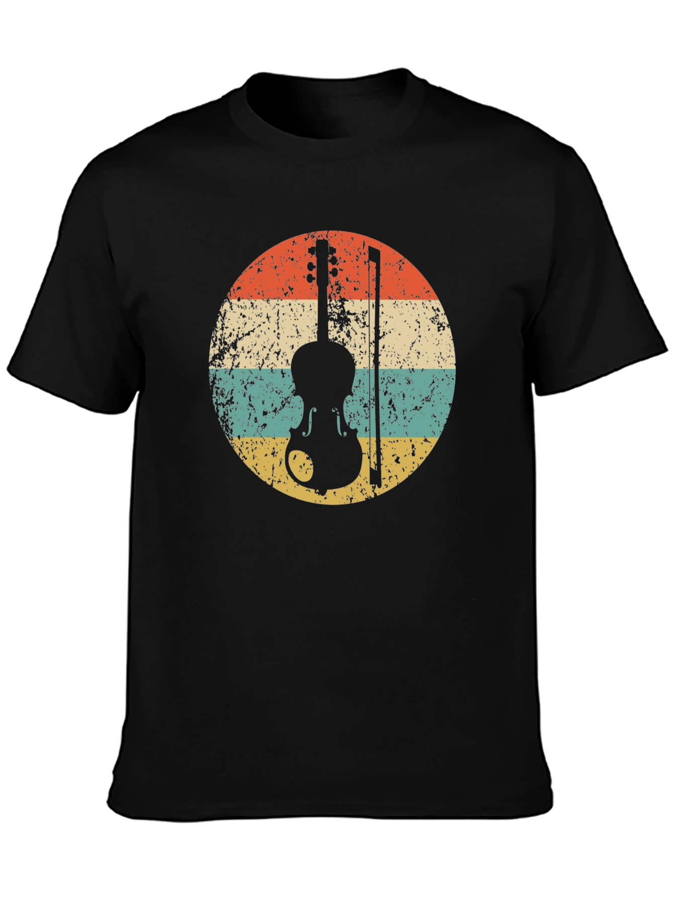 Black Retro Violin T-Shirt - Vintage Style Music Tee view 3