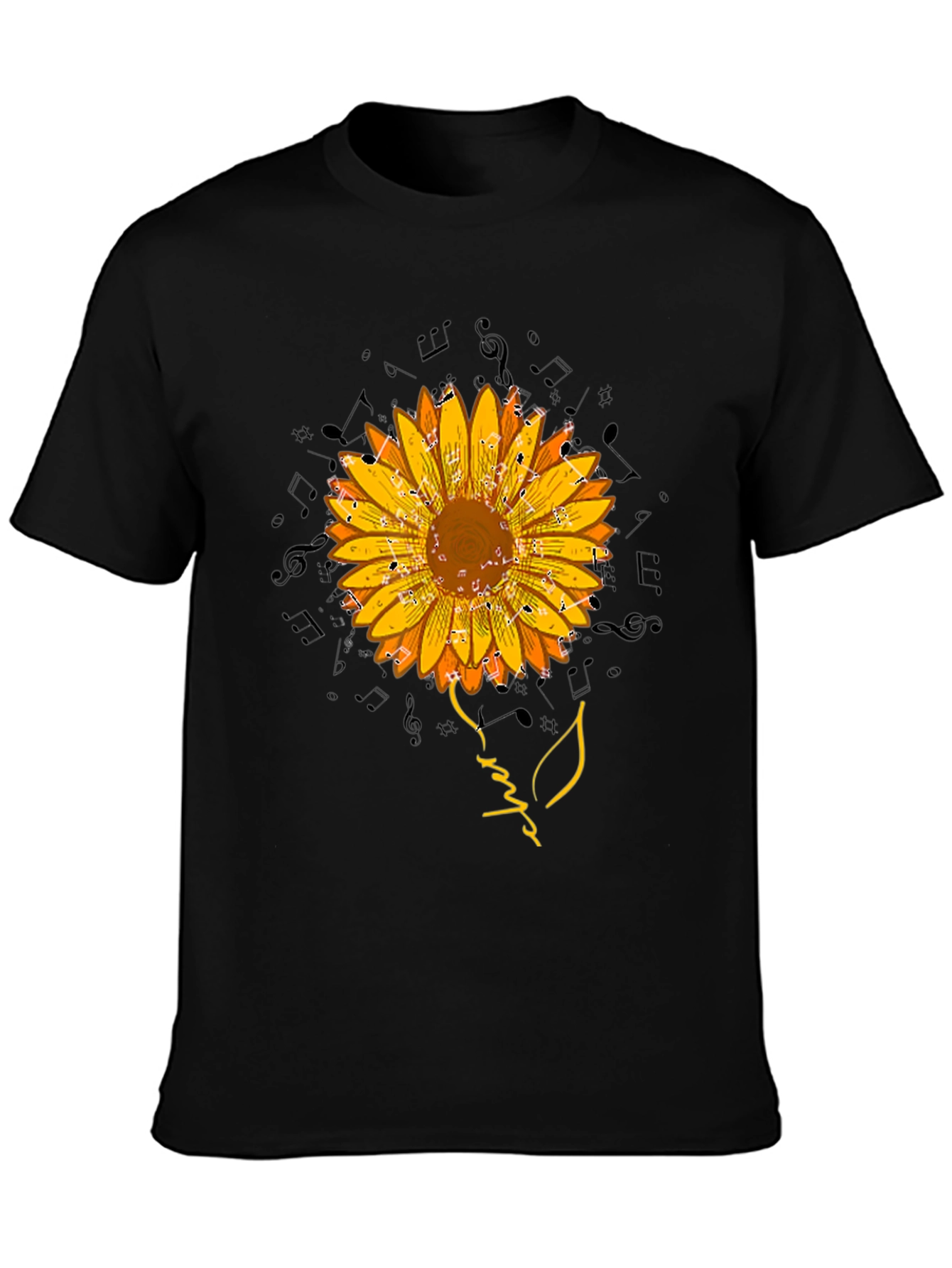 Black Sunflower Music Note Graphic Tee view 3