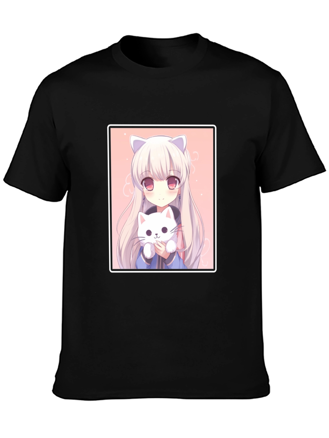 Black Anime Cat Girl T-Shirt - Soft Cotton Blend view 3