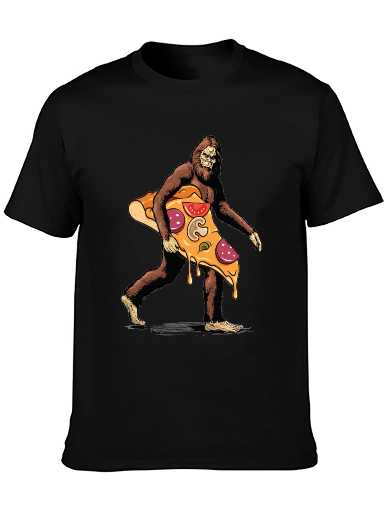 Black Bigfoot Pizza T-Shirt - Funny Graphic Tee view 3