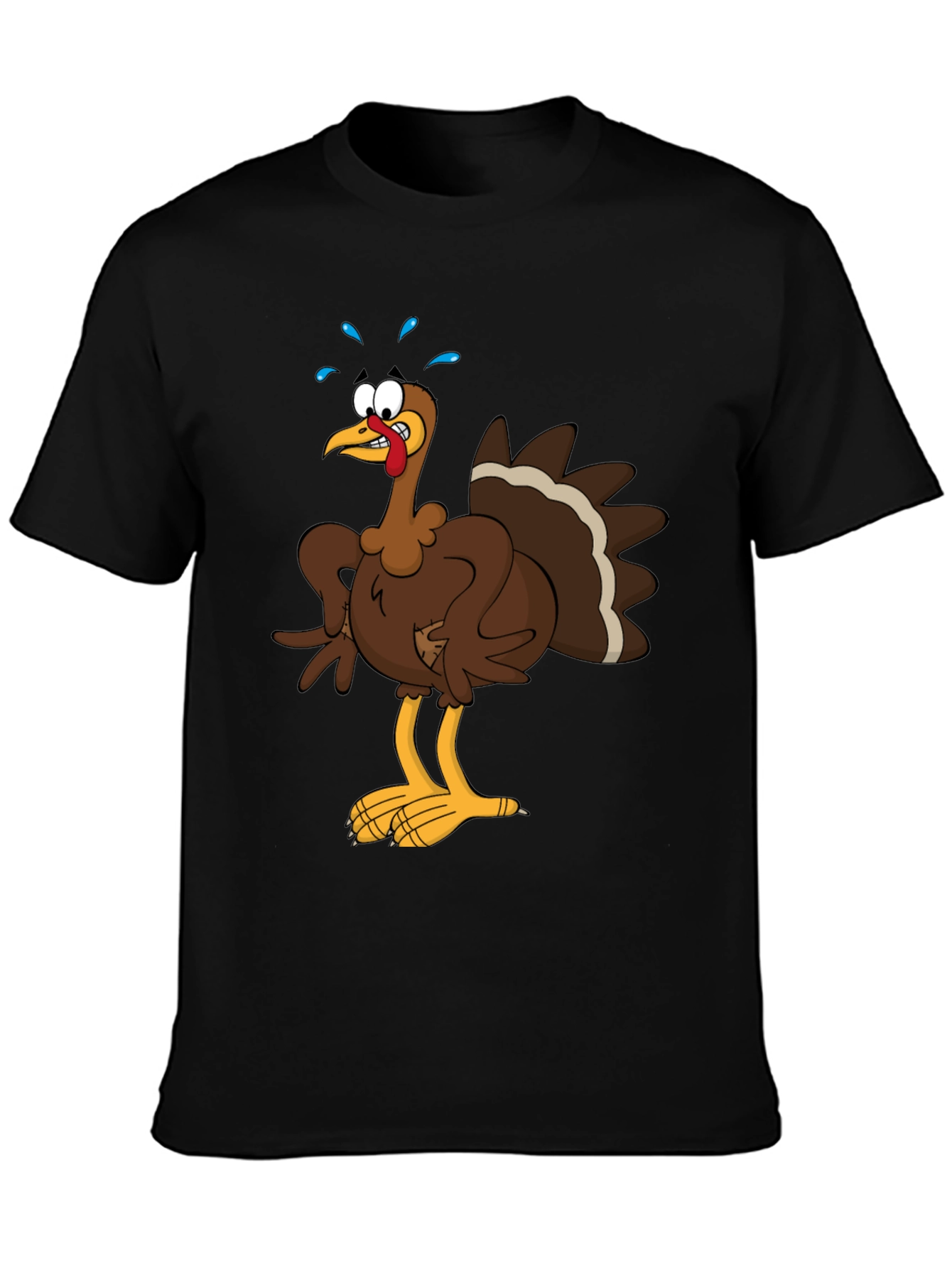 Black Turkey Cartoon Graphic Tee - Thanksgiving Apparel view 3