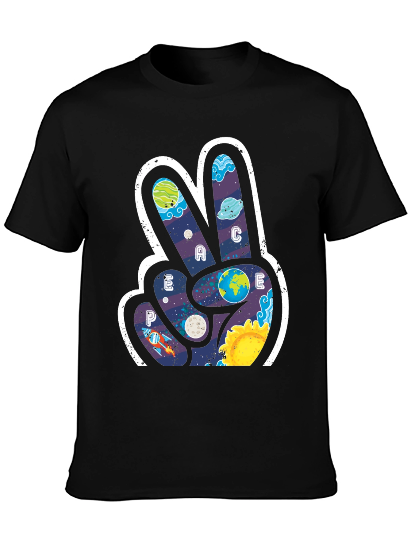 Black Peace Sign Galaxy T-Shirt view 3