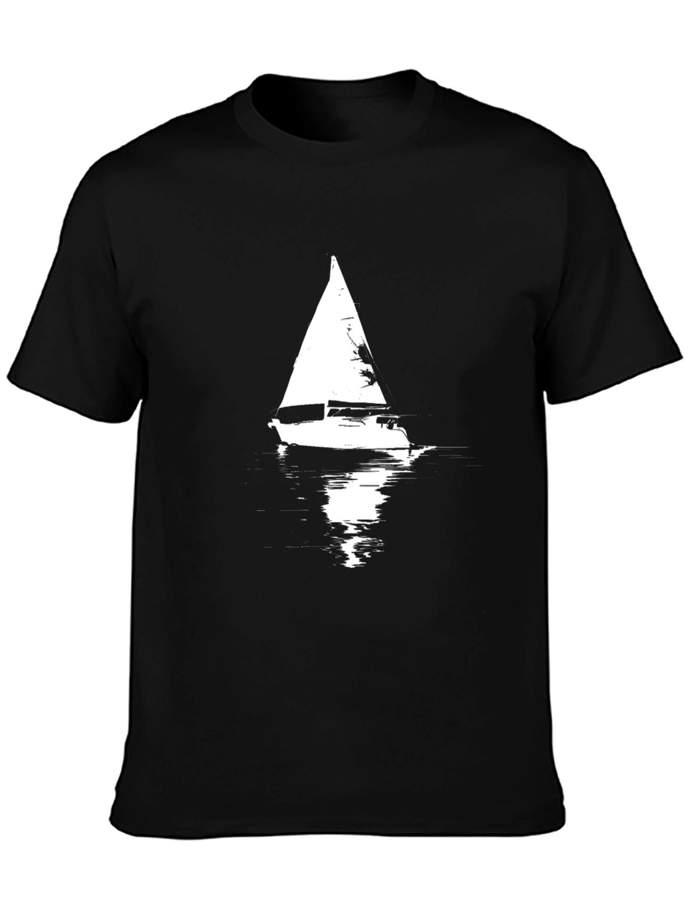 Black Sailboat Graphic Tee - Black Cotton T-Shirt view 3