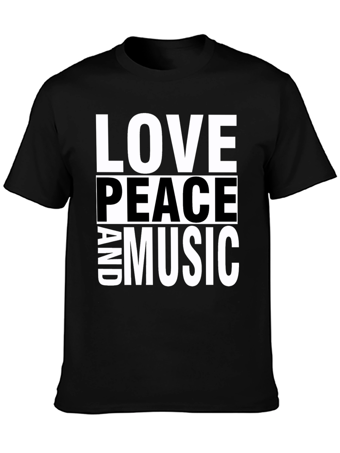 Black Love Peace and Music Black Graphic T-Shirt view 3
