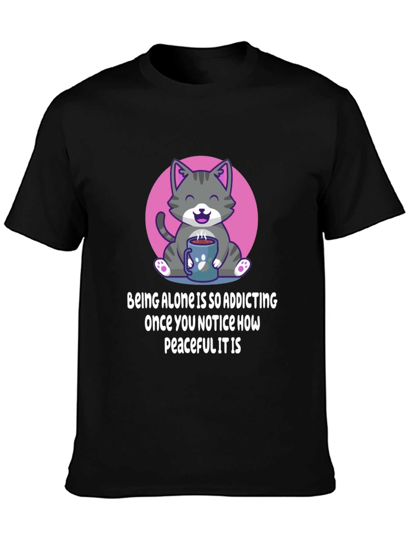 Black Cute Cat Coffee T-Shirt: Peaceful Alone Time view 3