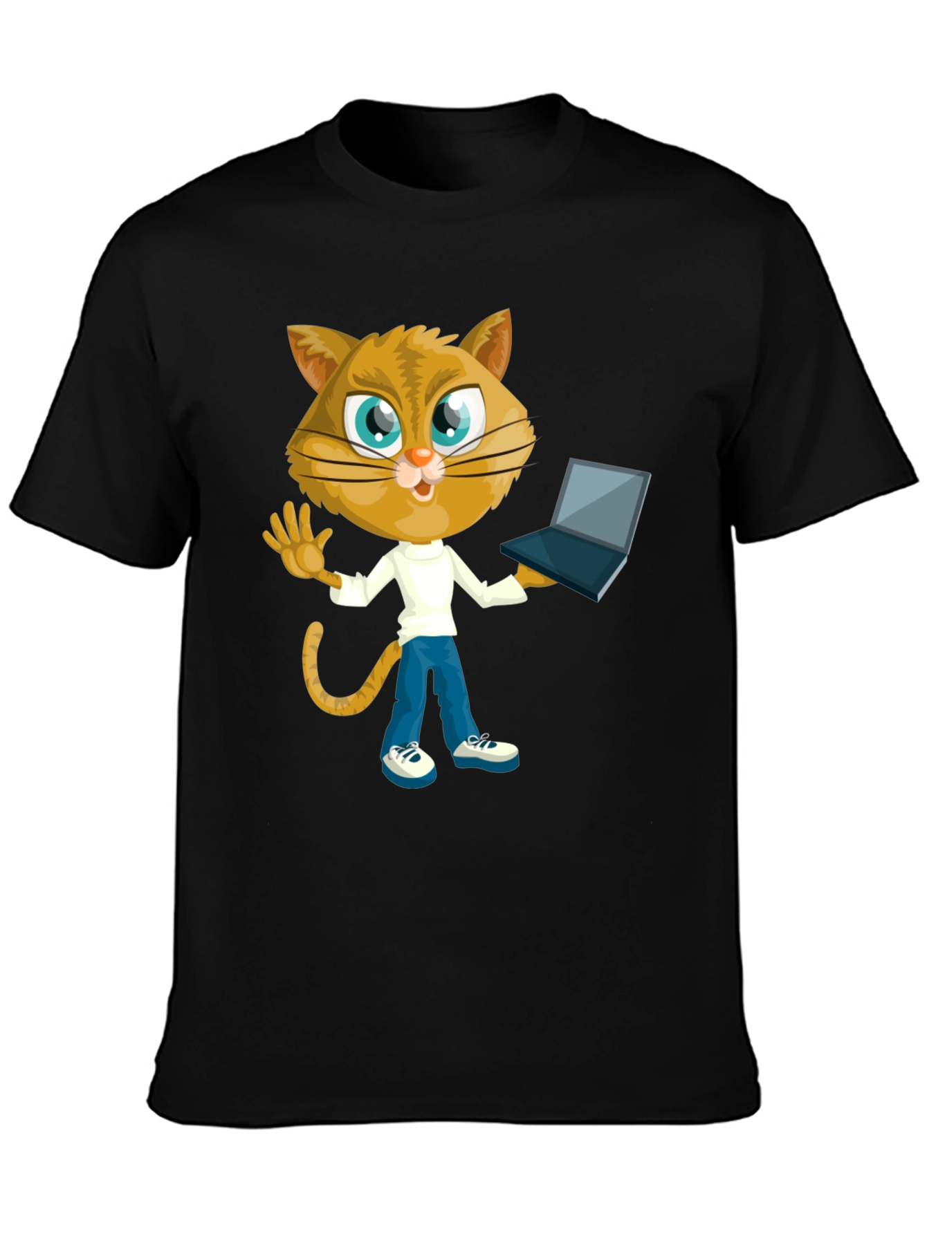Black Cat Laptop T-Shirt: Funny Graphic Tee for Cat Lovers view 3