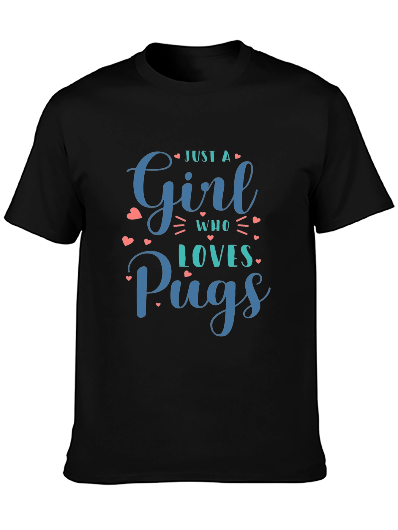 Black Just A Girl Who Loves Pugs Black T-Shirt view 3