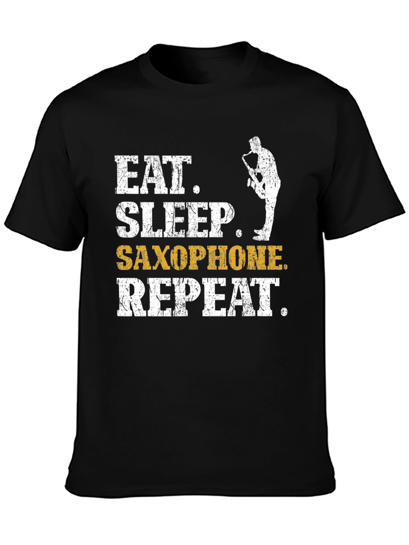 Black Eat Sleep Saxophone Repeat T-Shirt - Musician Tee view 3