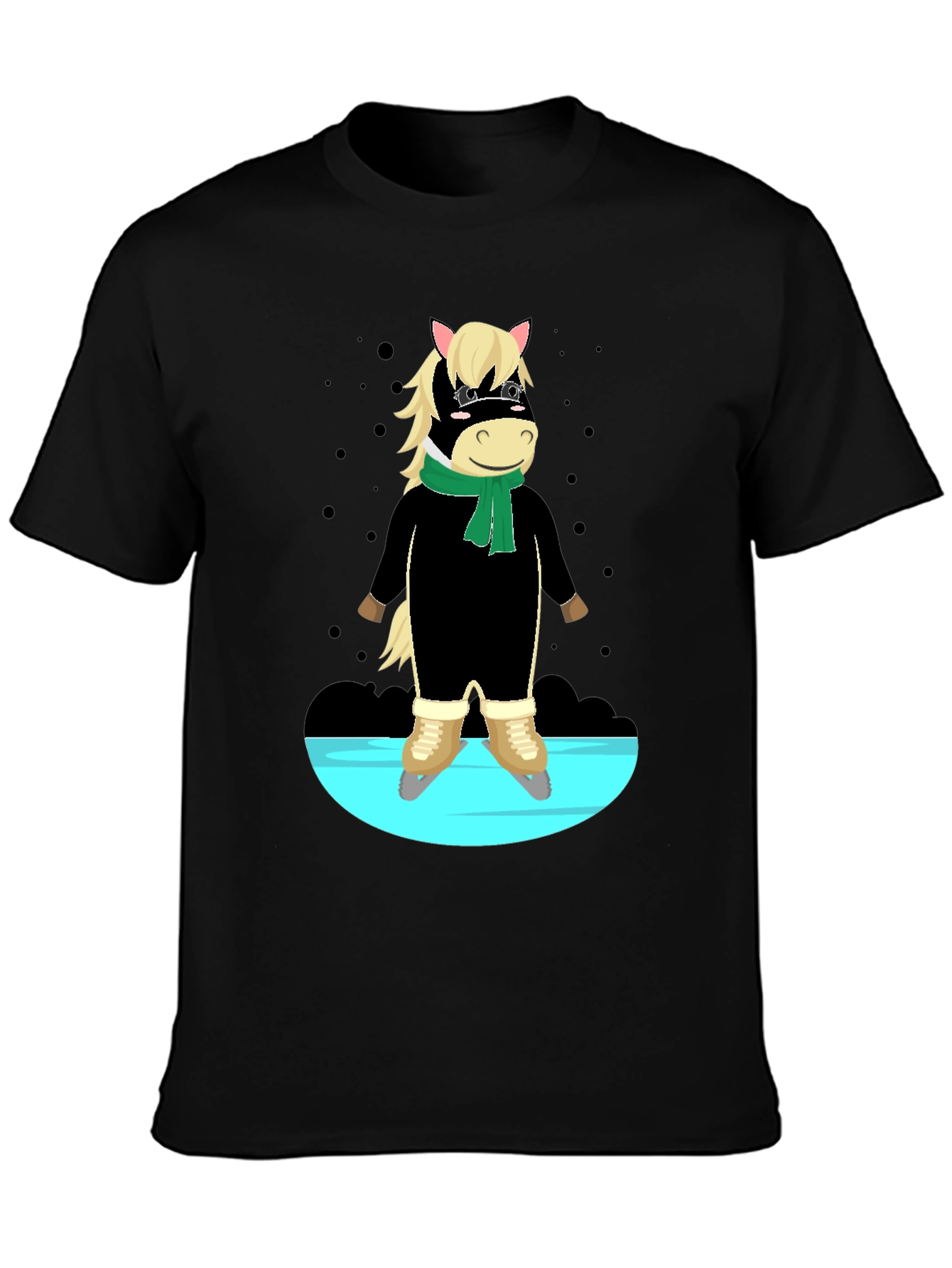 Black Skating Horse Graphic Tee - Quirky Cartoon Shirt view 3