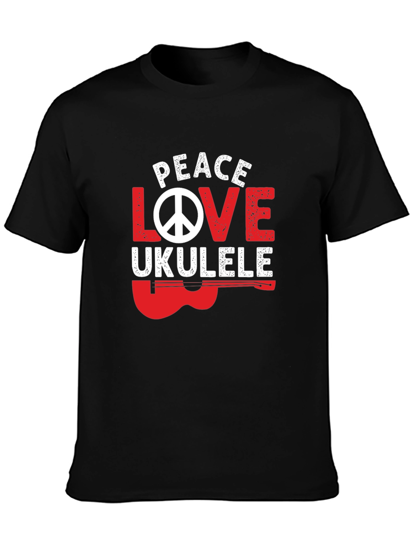 Black Peace Love Ukulele Graphic T-Shirt view 3