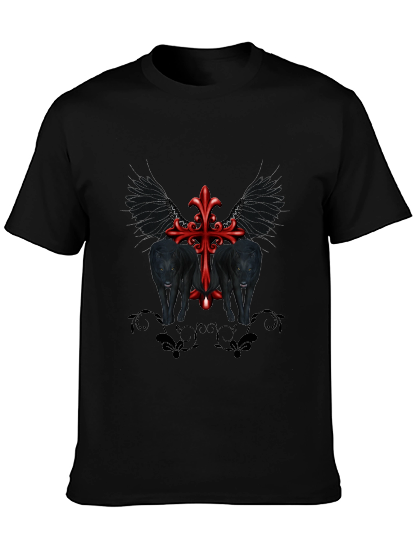 Black Gothic Wolves Cross Tee view 3