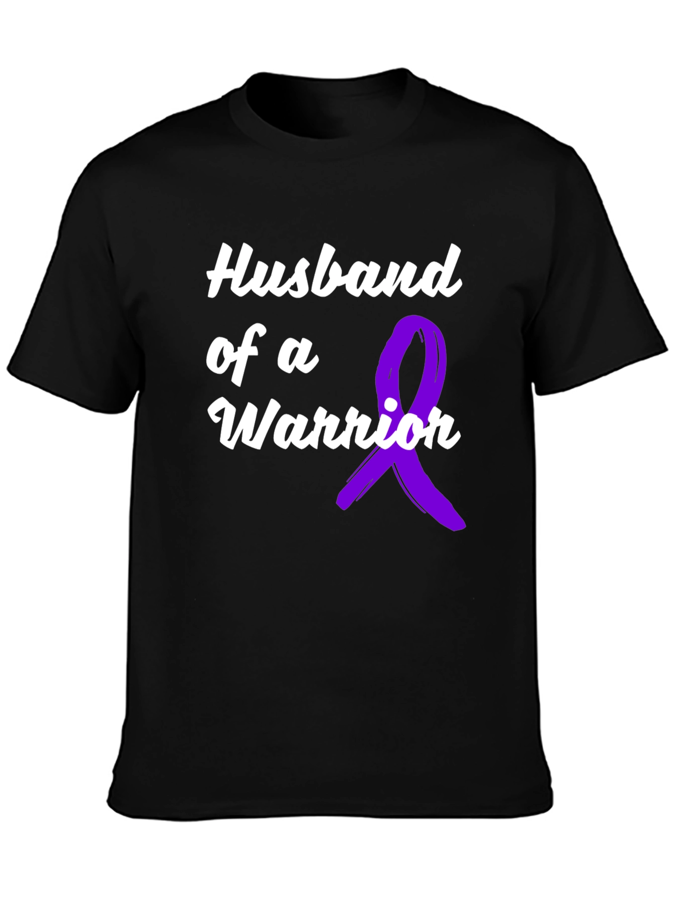 Black Husband of a Warrior Black T-Shirt Awareness Purple Ribbon view 3