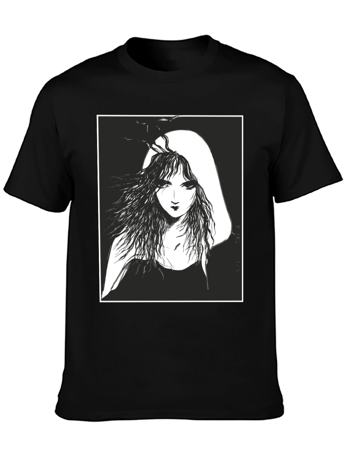 Black Ethereal Woman Graphic Tee - Black Cotton T-Shirt view 3