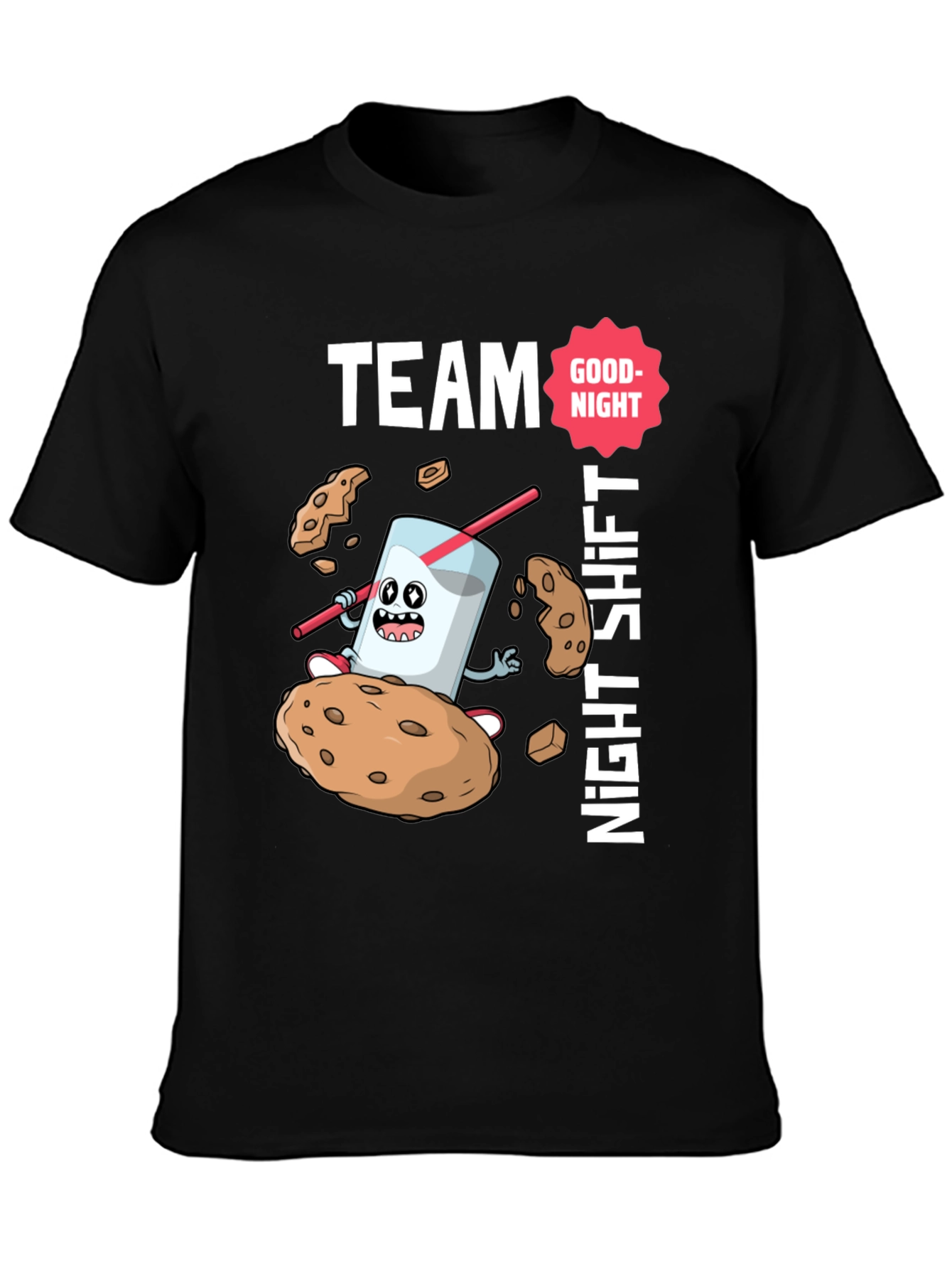 Black Team Night Shift Cookie & Milk T-Shirt view 3