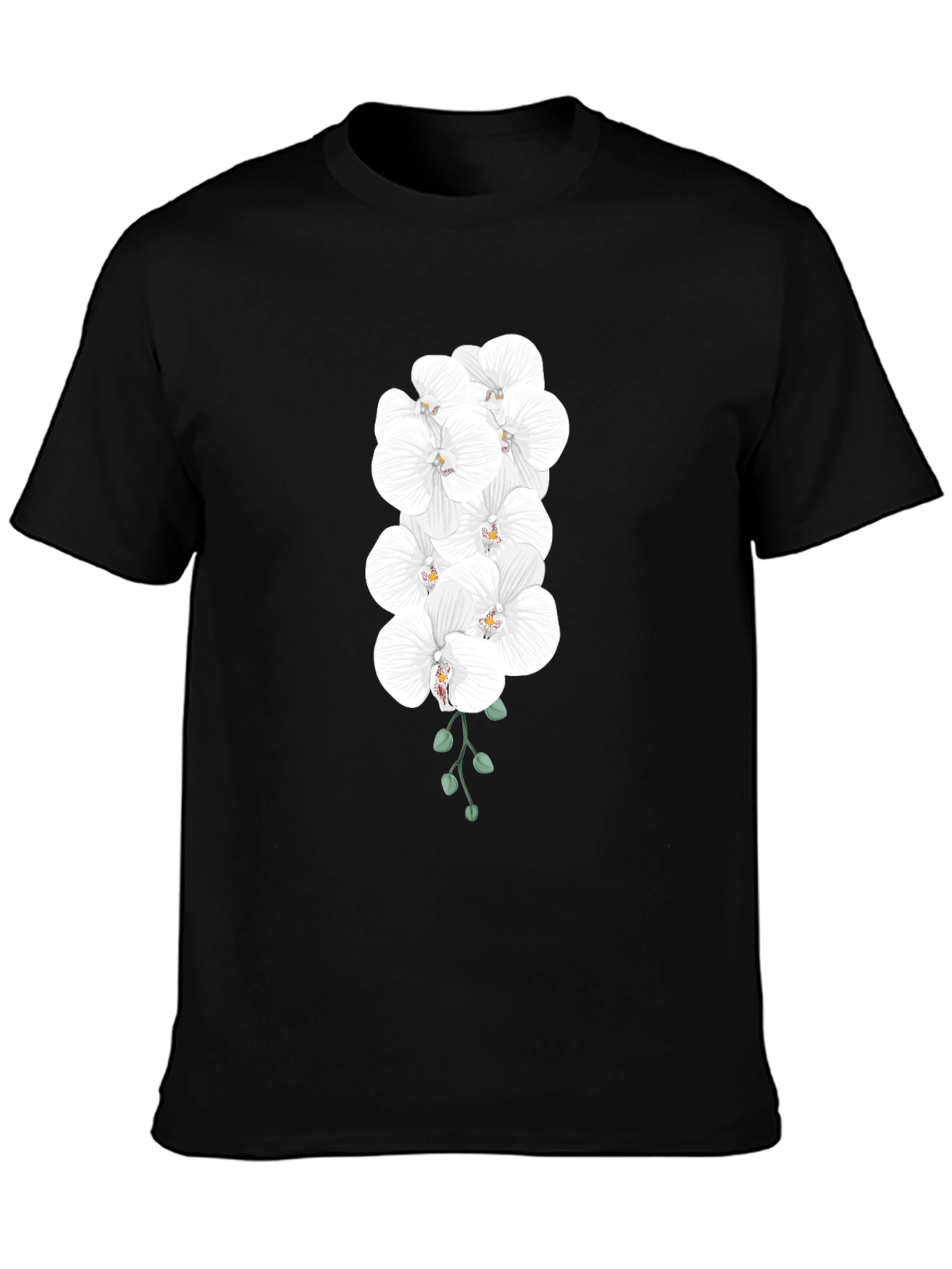 Black Elegant Orchid T-Shirt - Black Cotton Blend view 3