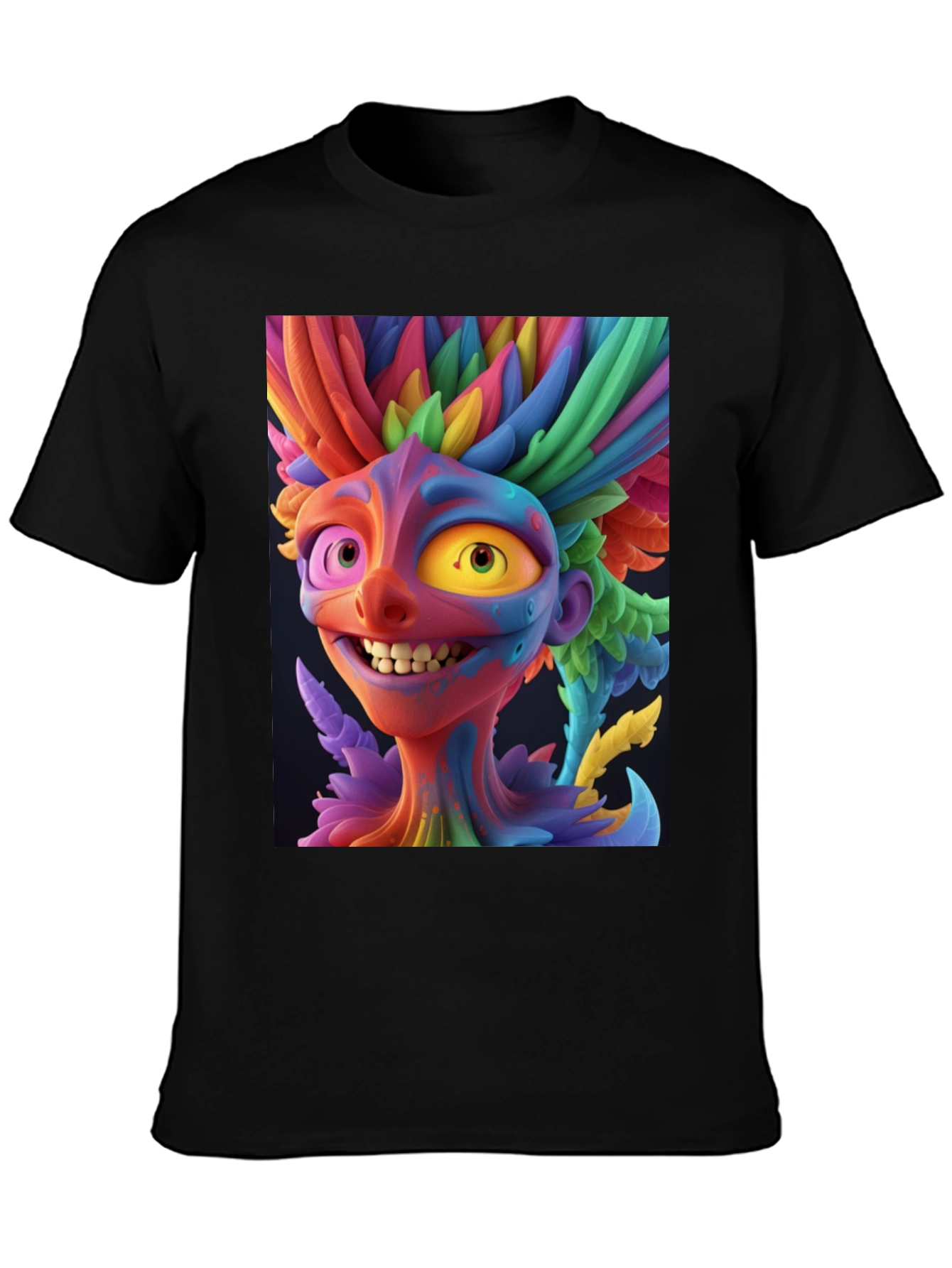 Black Colorful Character Graphic Tee - Bold Style view 3