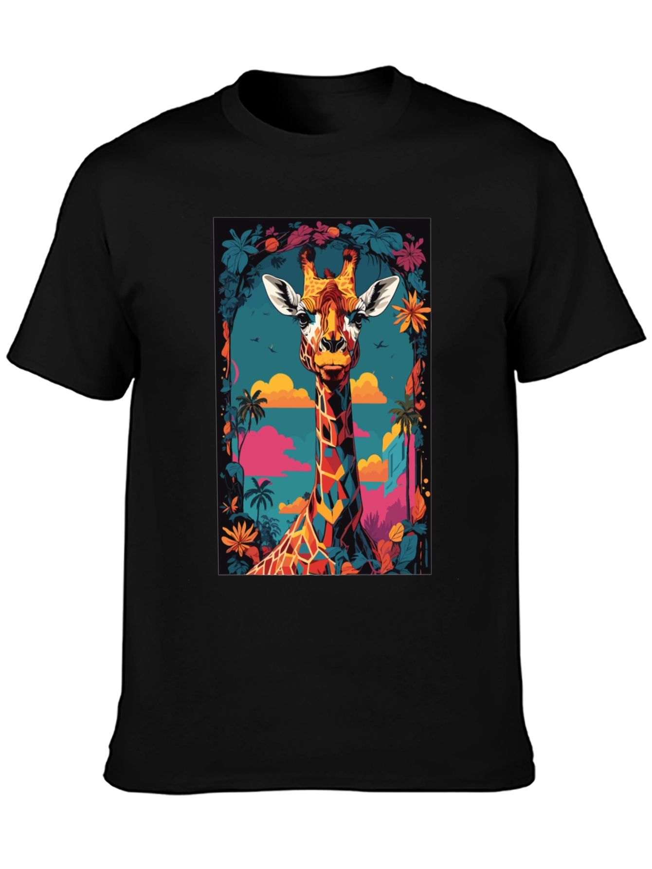 Black Cool Giraffe Graphic Print Black T-Shirt view 3