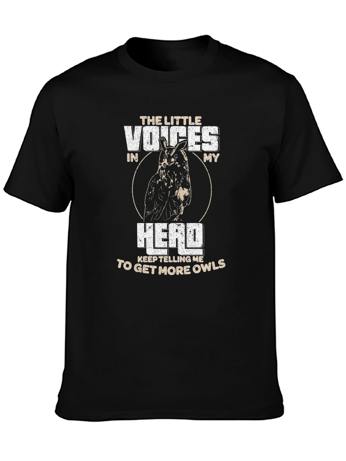 Black Funny Owl T-Shirt: The Little Voices In My Head view 3