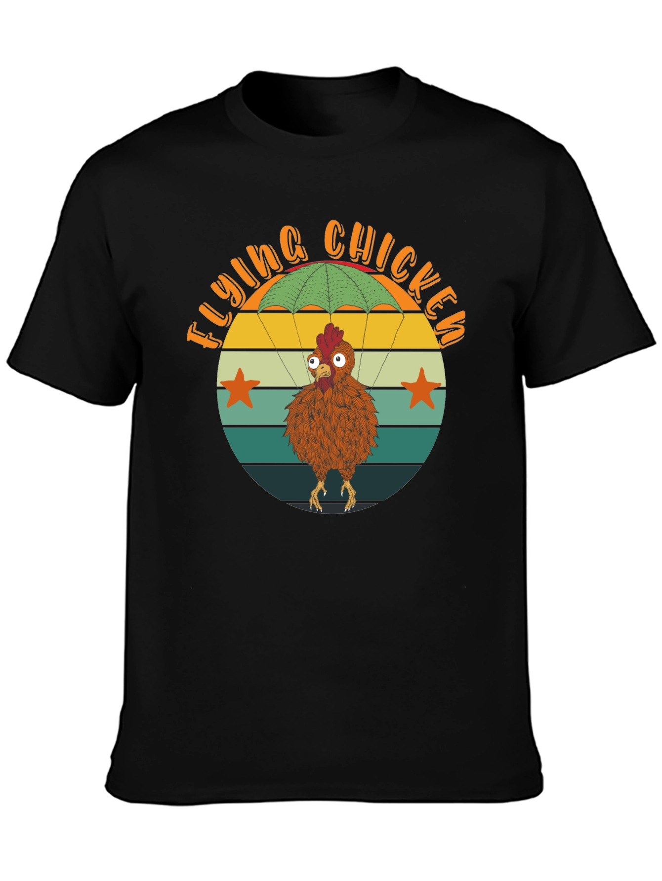 Black Flying Chicken T-Shirt - Funny Parachute Chicken Tee view 3