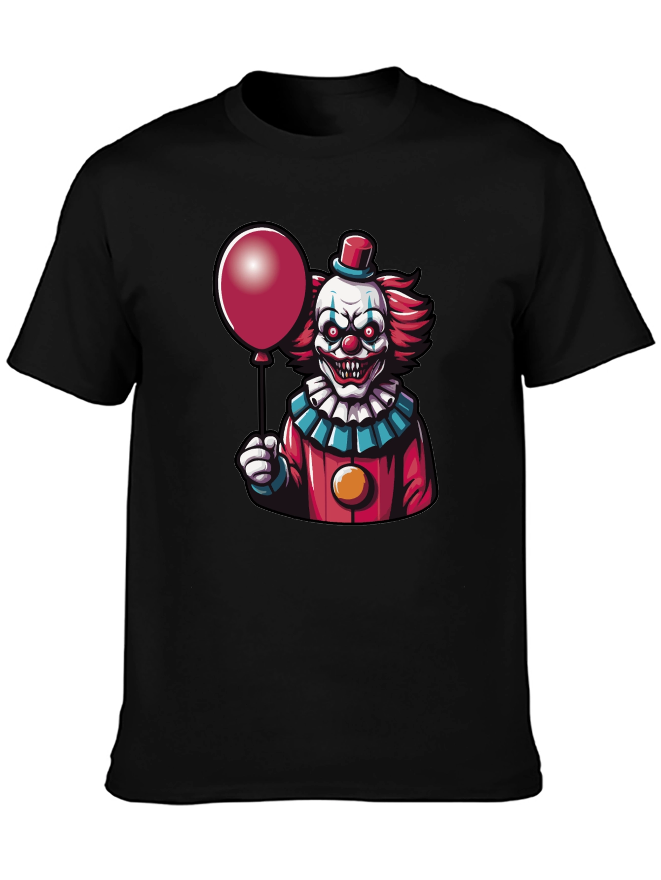 Black Creepy Clown Graphic Tee - Horror Balloon T-Shirt view 3