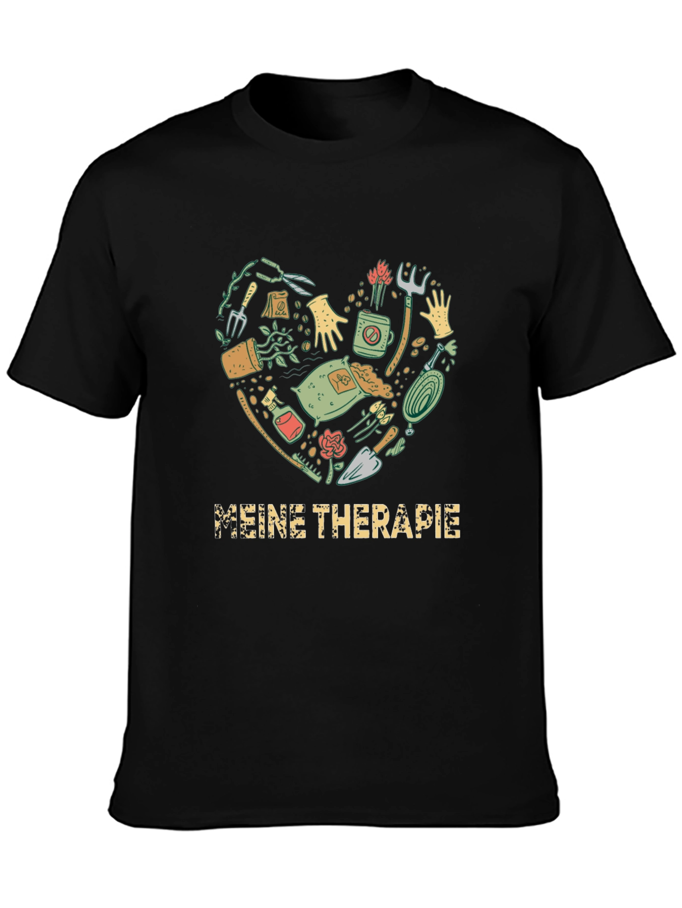 Black Gardening Therapy T-Shirt - Heart Design view 3