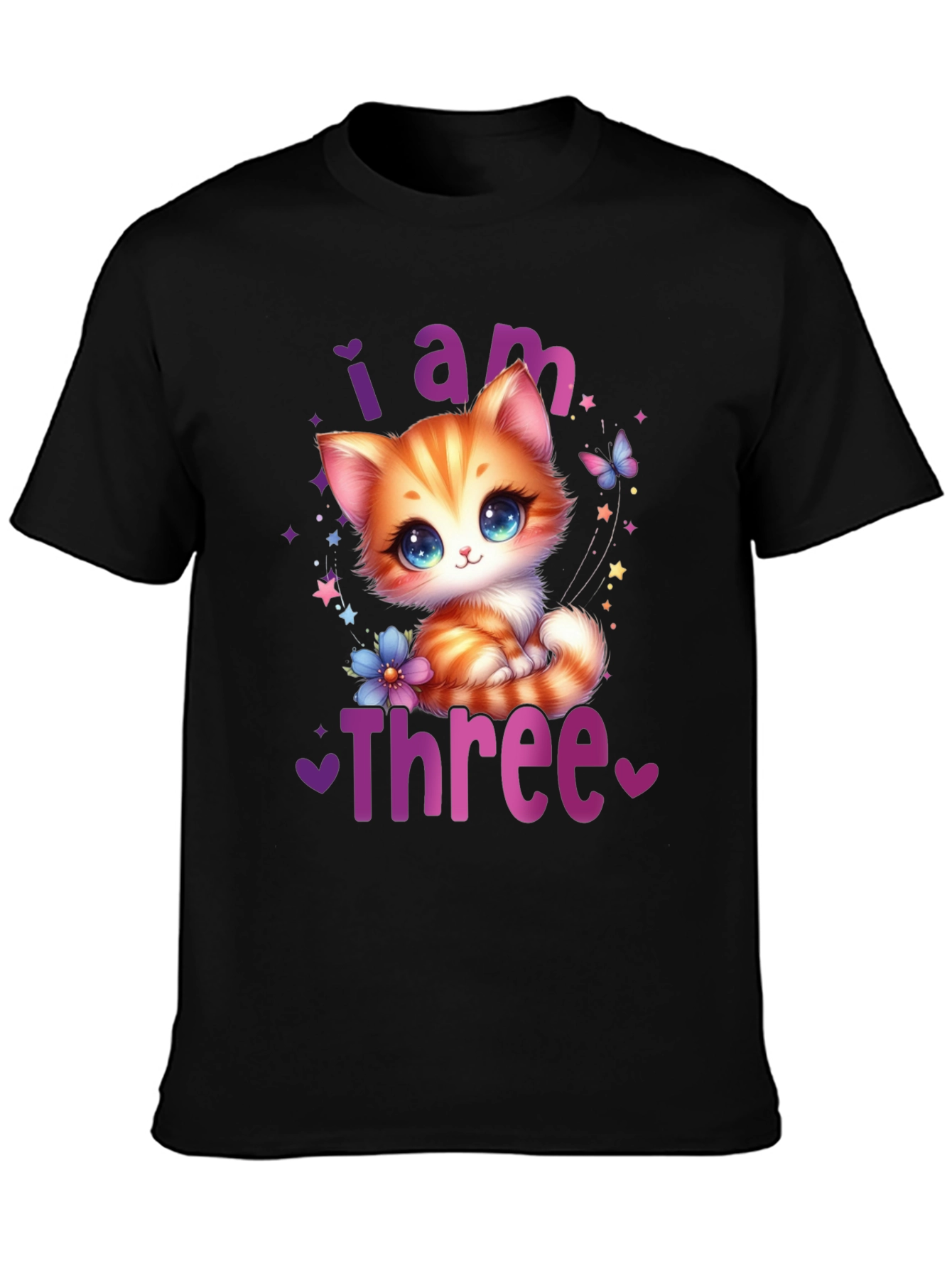 Black Cute "I am Three" Birthday Kitten T-Shirt view 3
