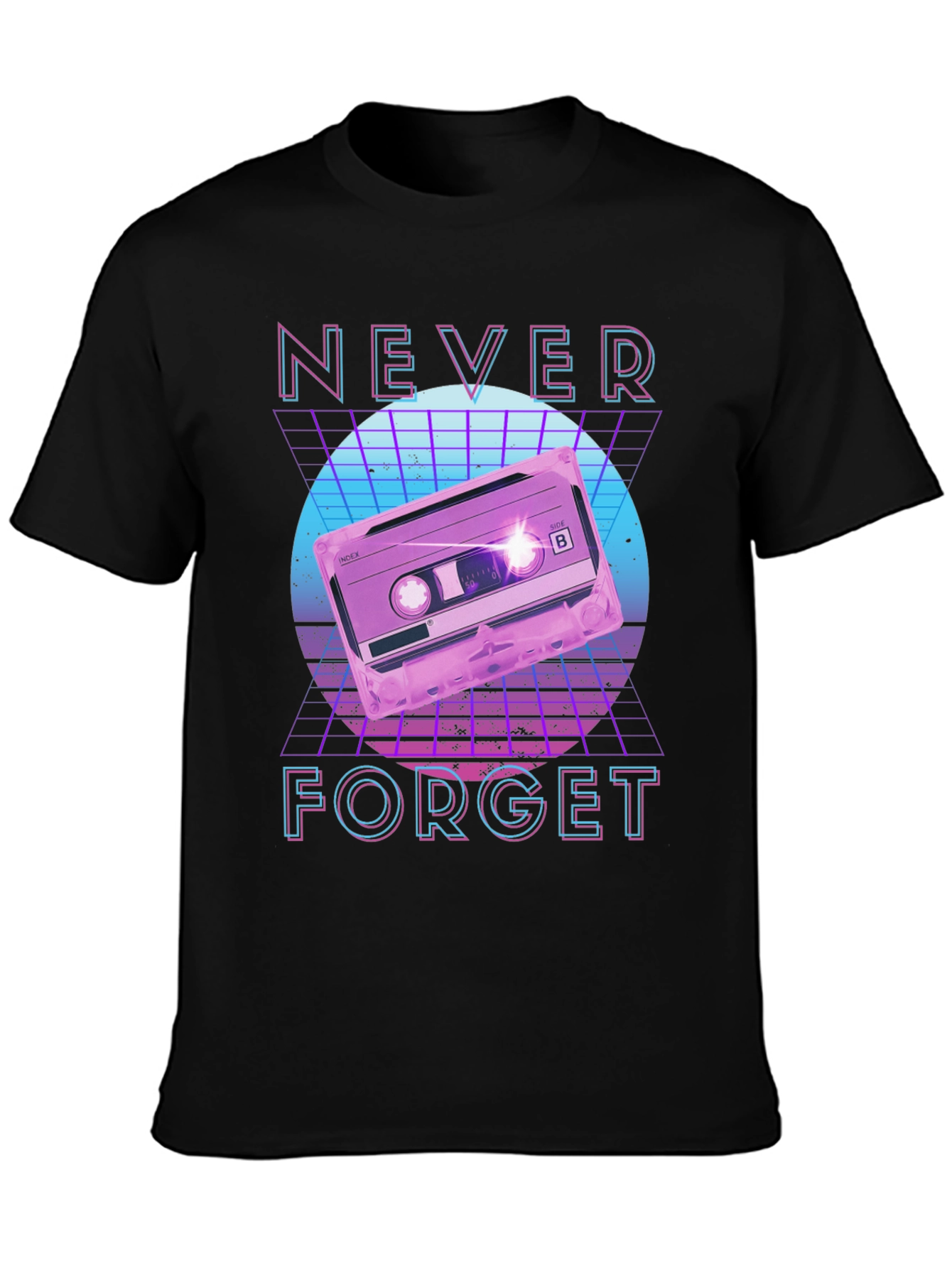 Black Retro 80s Cassette Tape Never Forget Graphic Tee view 3