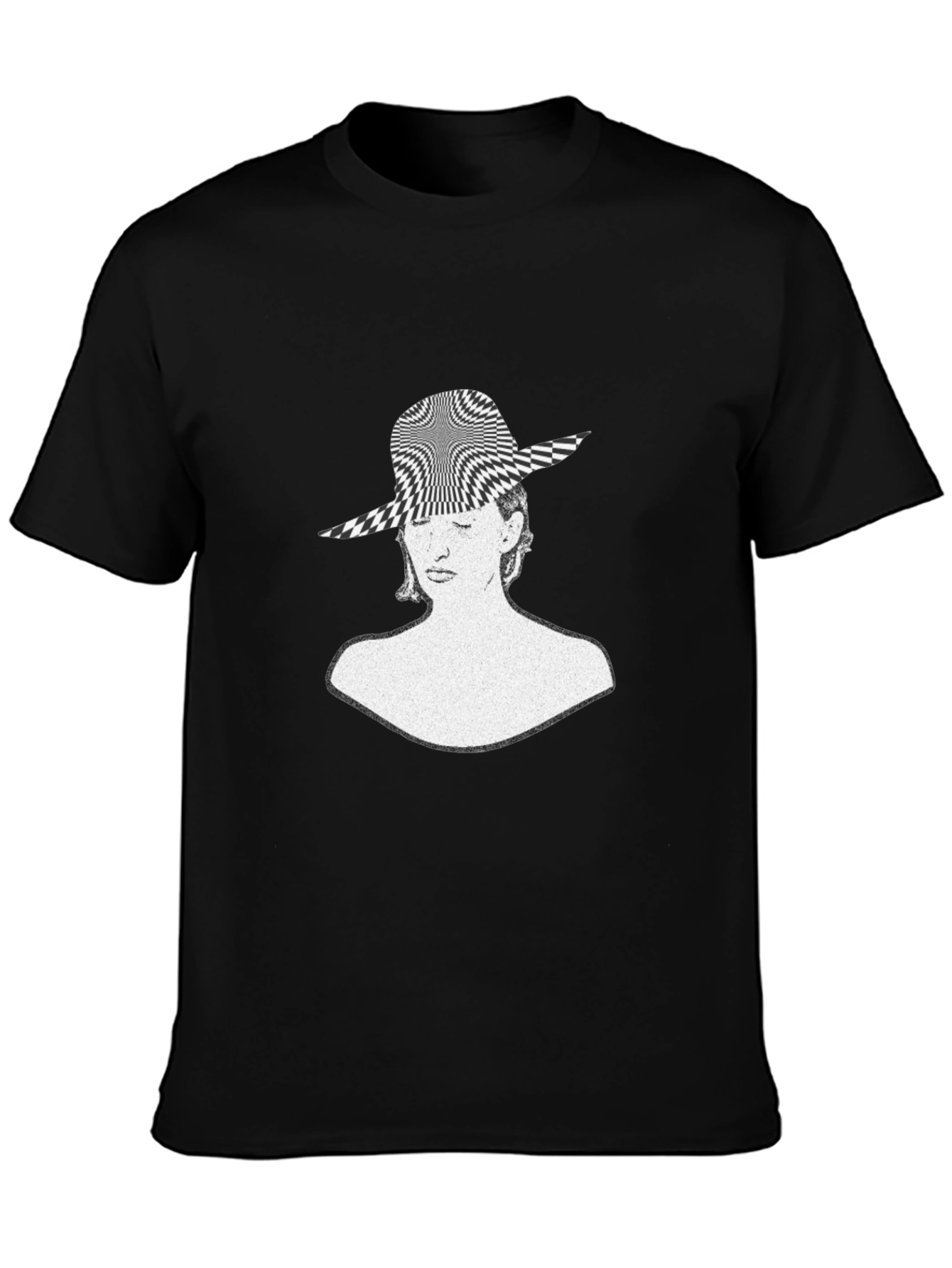 Black Optical Illusion Woman's Face Graphic Tee view 3