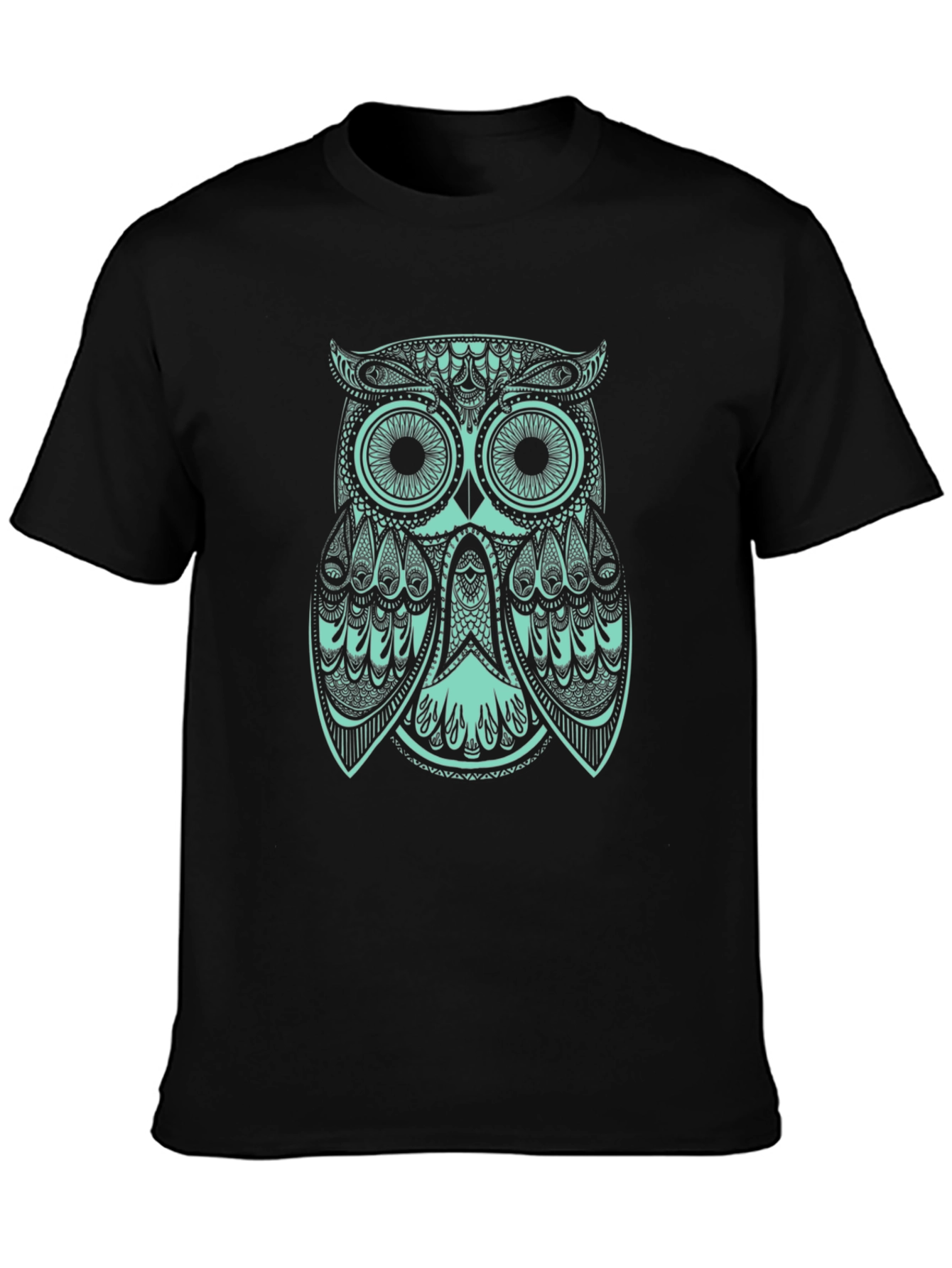 Black Geometric Owl Print Black T-Shirt view 3