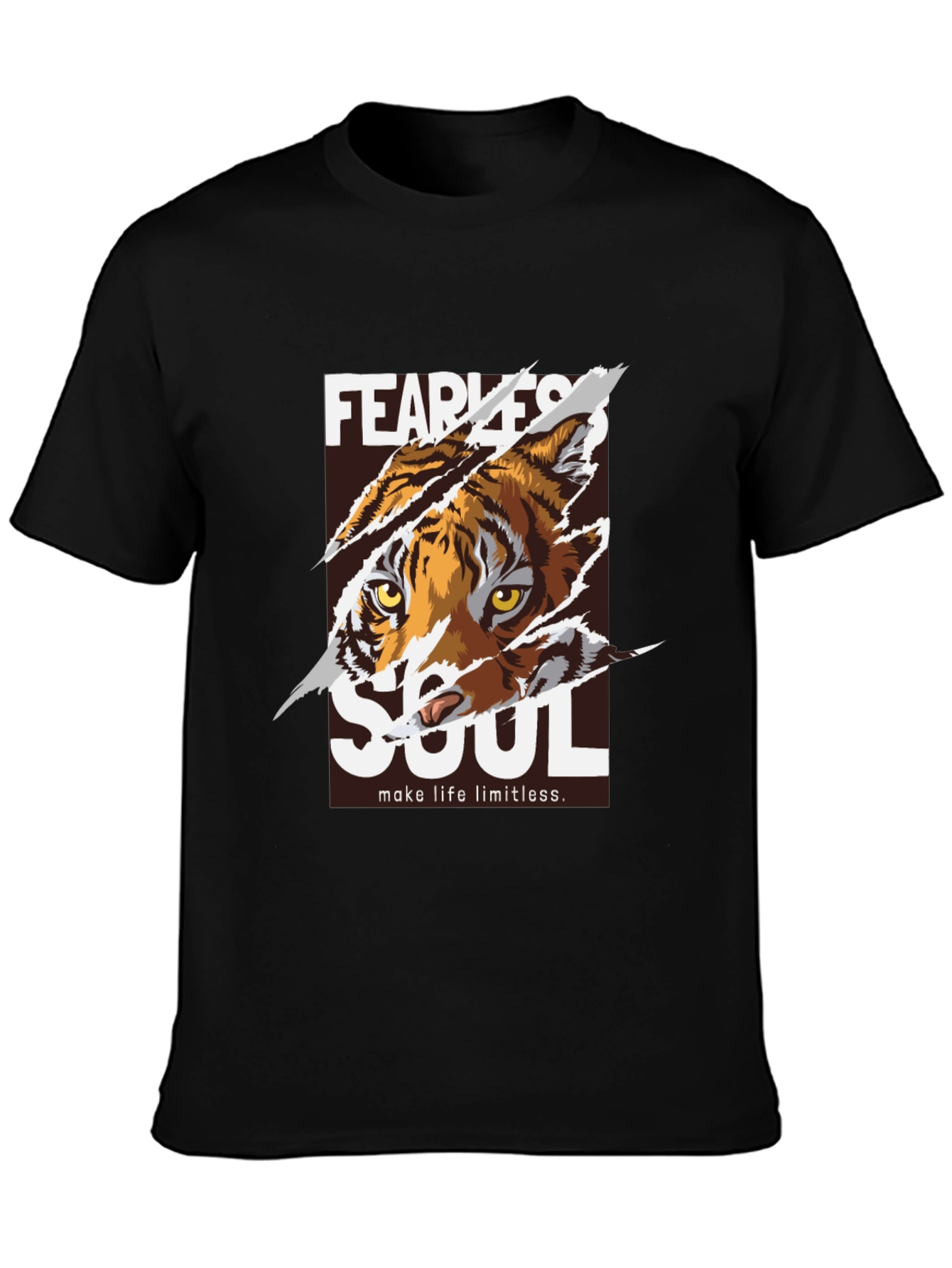 Black Fearless Soul Tiger Graphic Black T-Shirt view 3