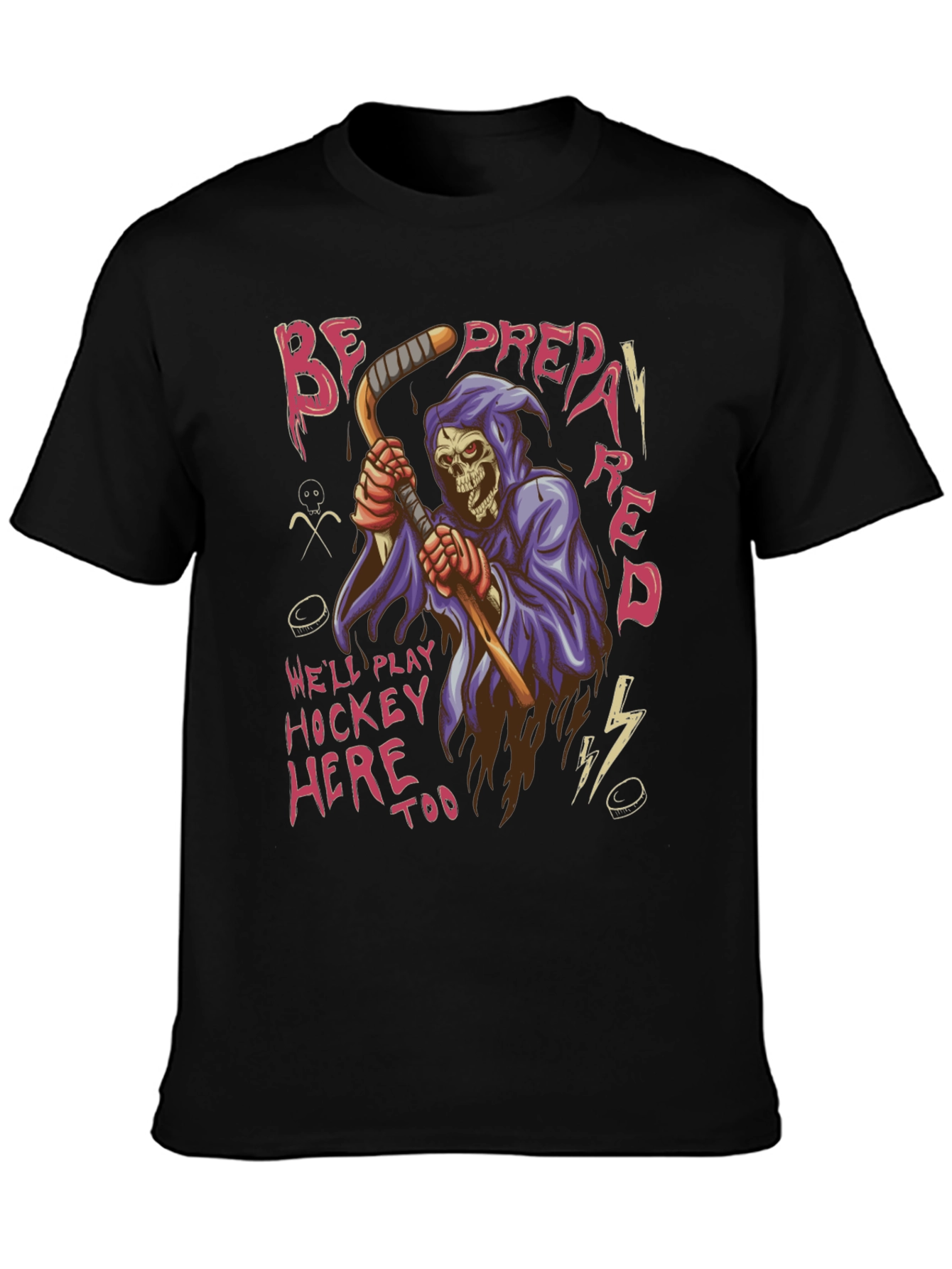Black Hockey Grim Reaper Graphic T-Shirt view 3