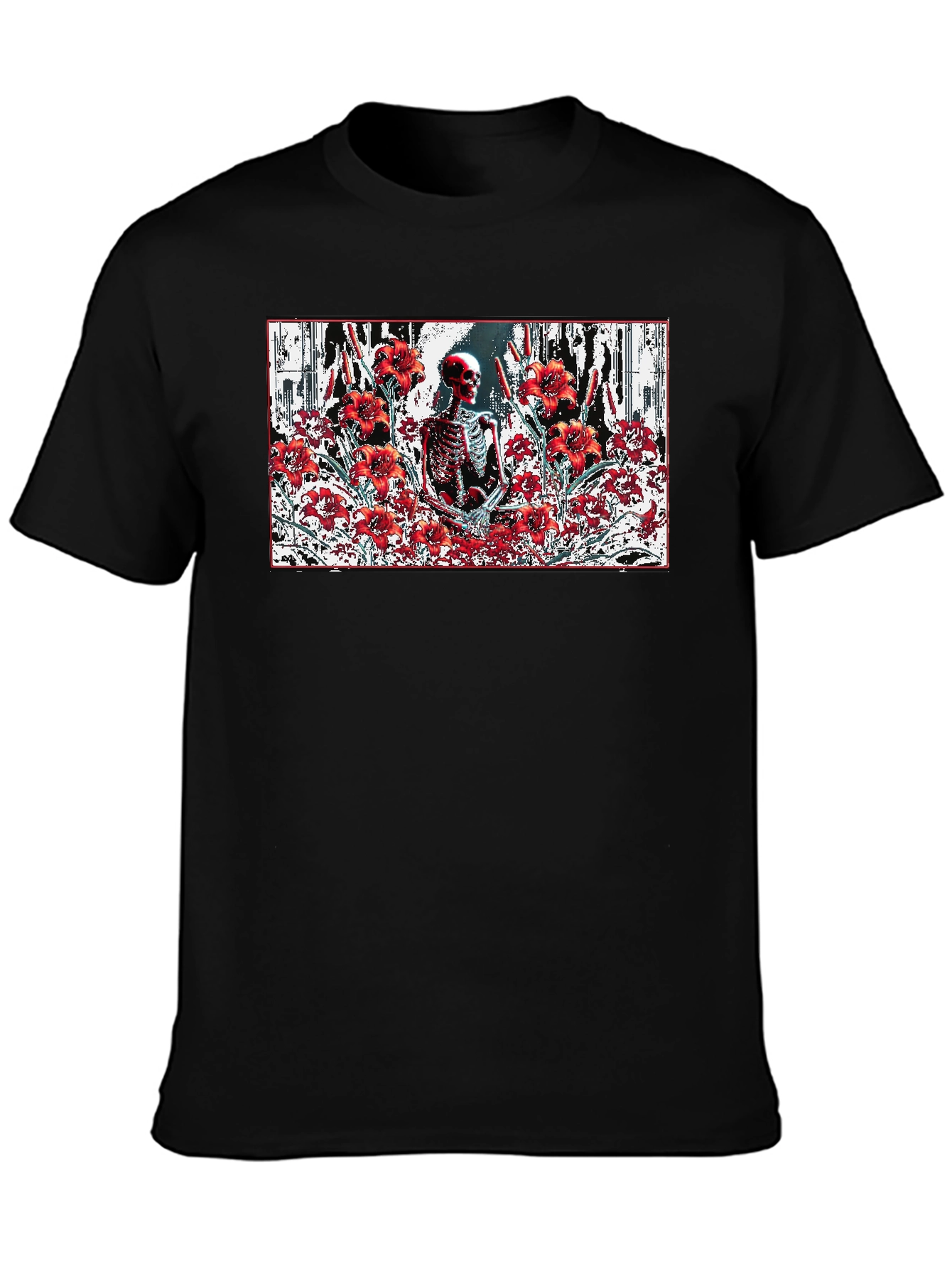 Black Skeleton in Floral T-Shirt - Gothic Style view 3