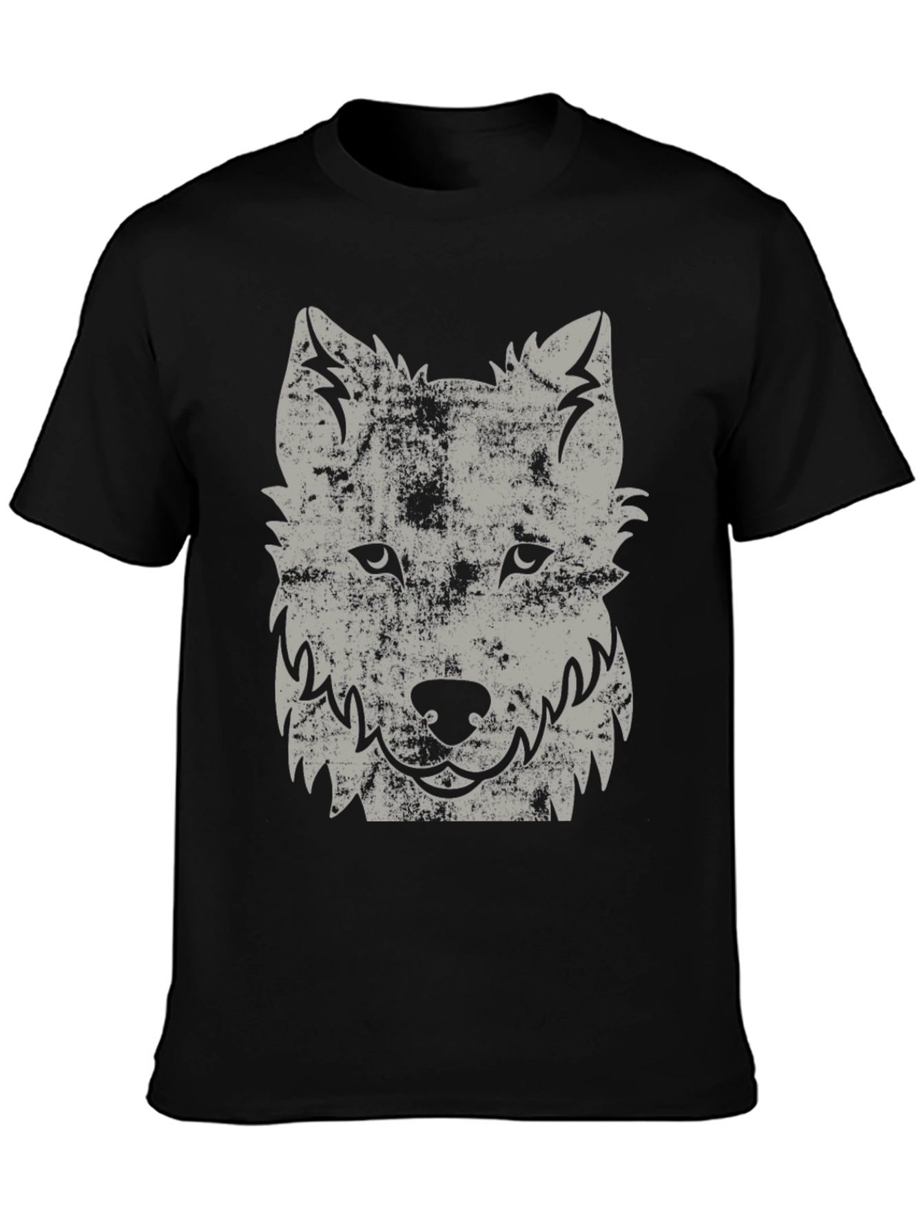 Black Distressed Wolf Graphic Black T-Shirt view 3