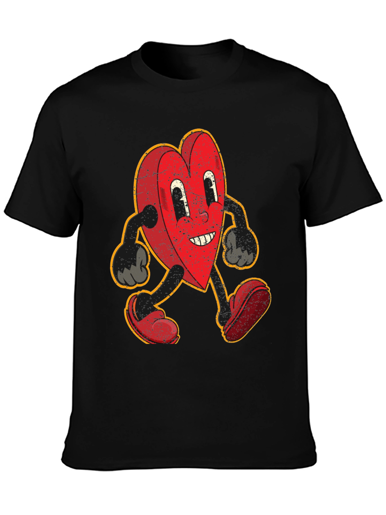 Black Retro Heart Cartoon Graphic T-Shirt view 3