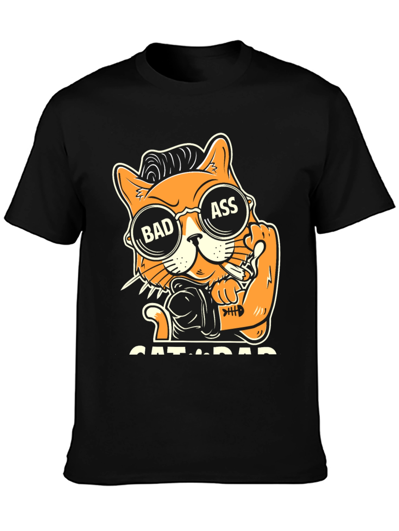 Black Bad Ass Cat Dad Graphic T-Shirt view 3