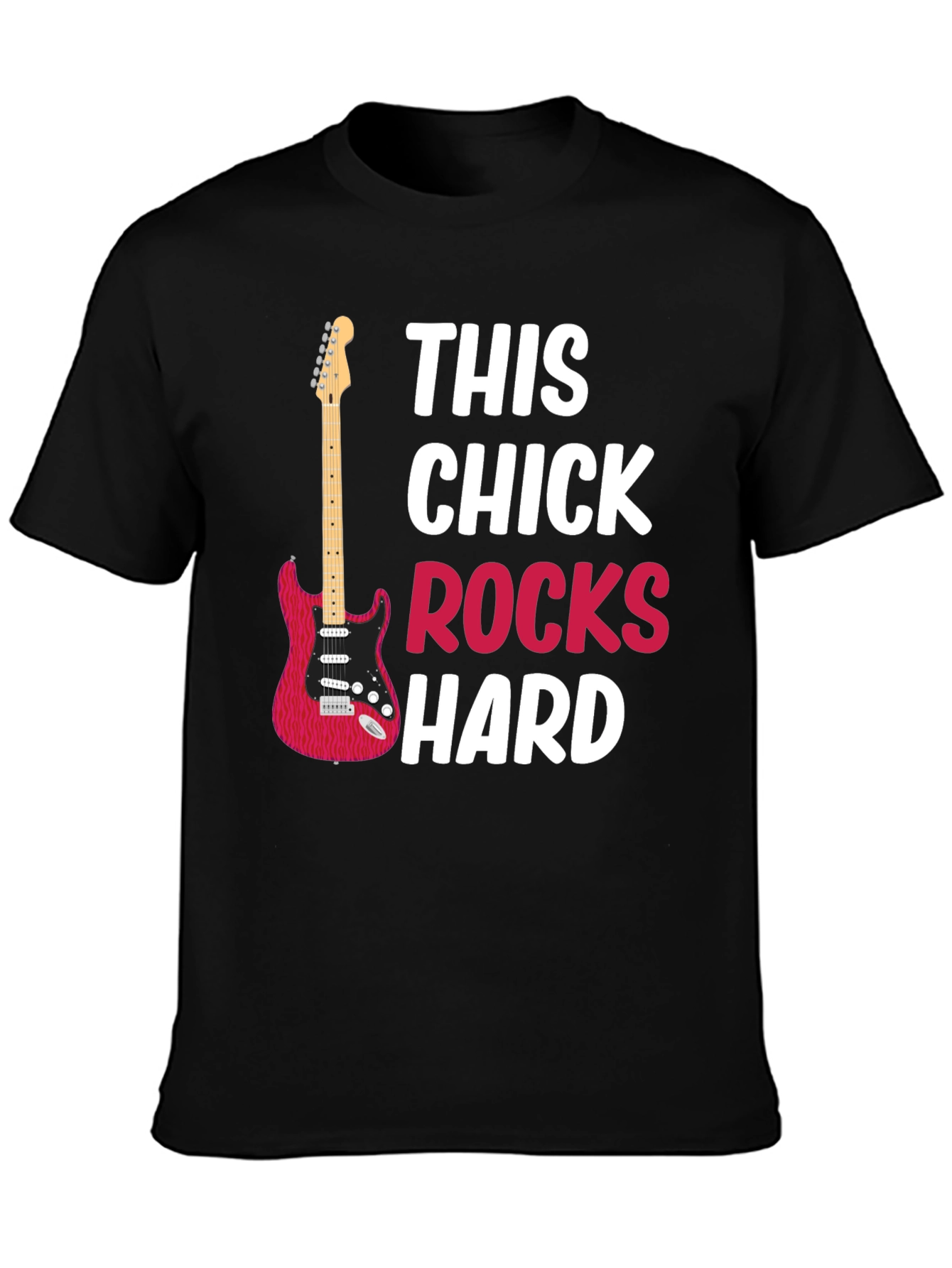 Black This Chick Rocks Hard Graphic T-Shirt view 3