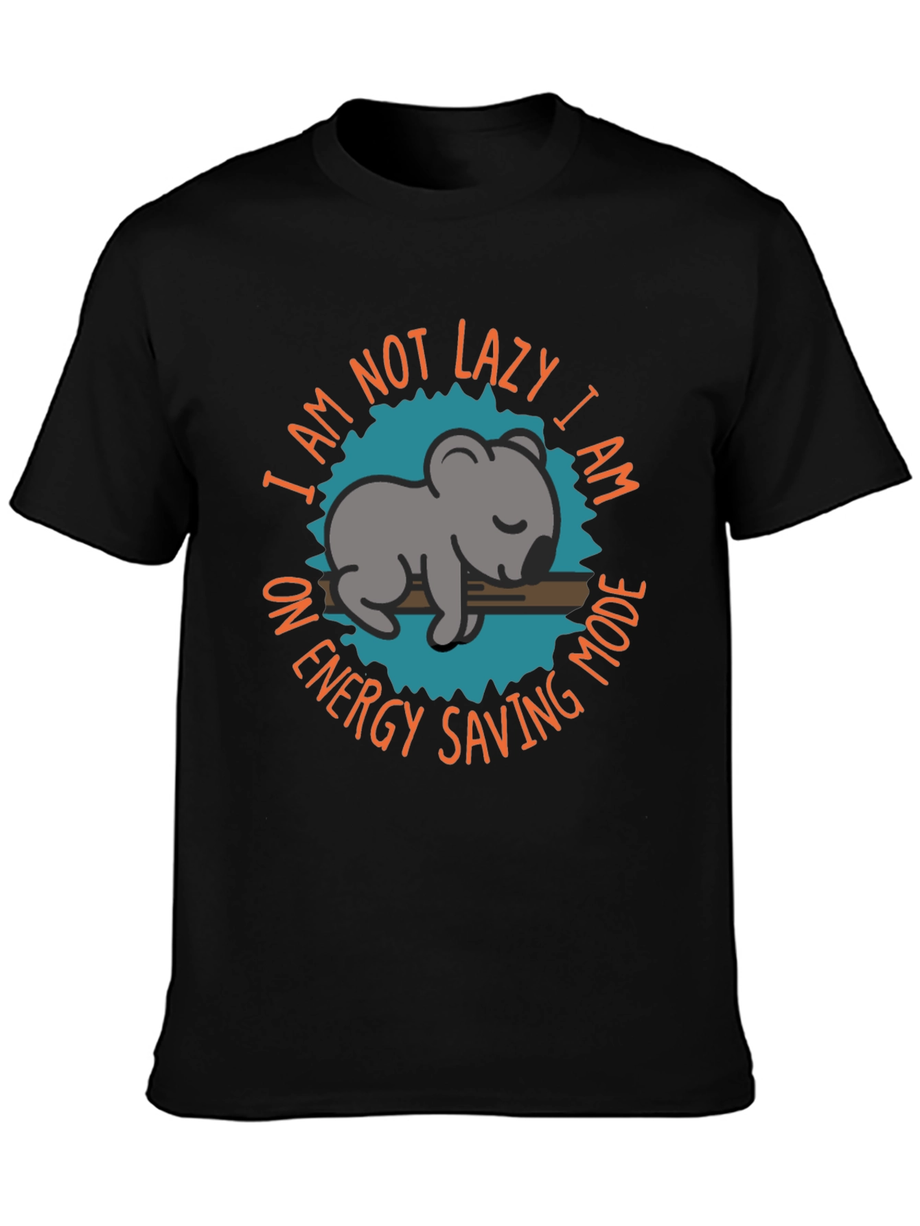 Black Energy Saving Mode Koala T-Shirt, Relaxed Fit view 3
