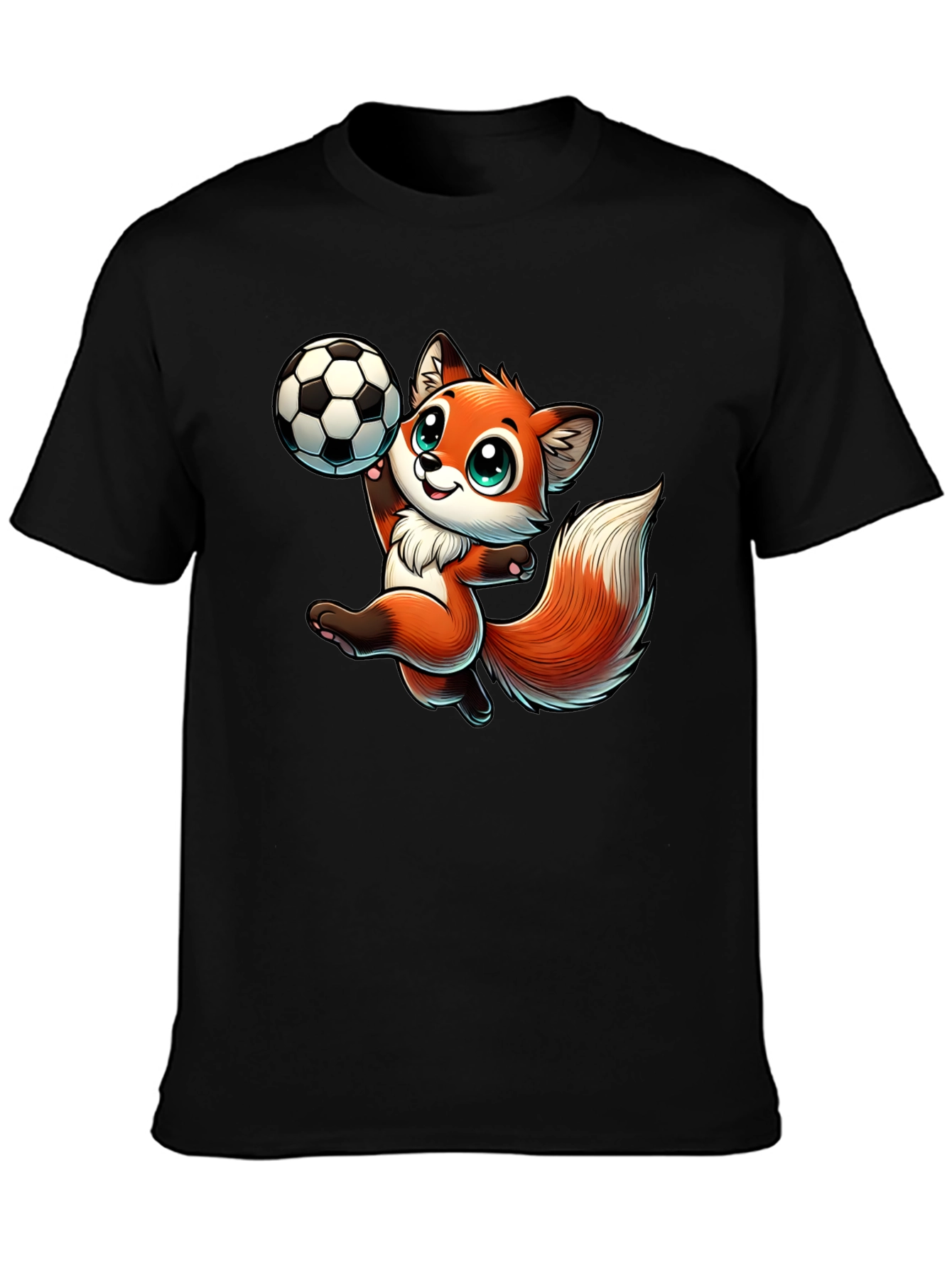 Black Cartoon Fox Soccer T-Shirt view 3