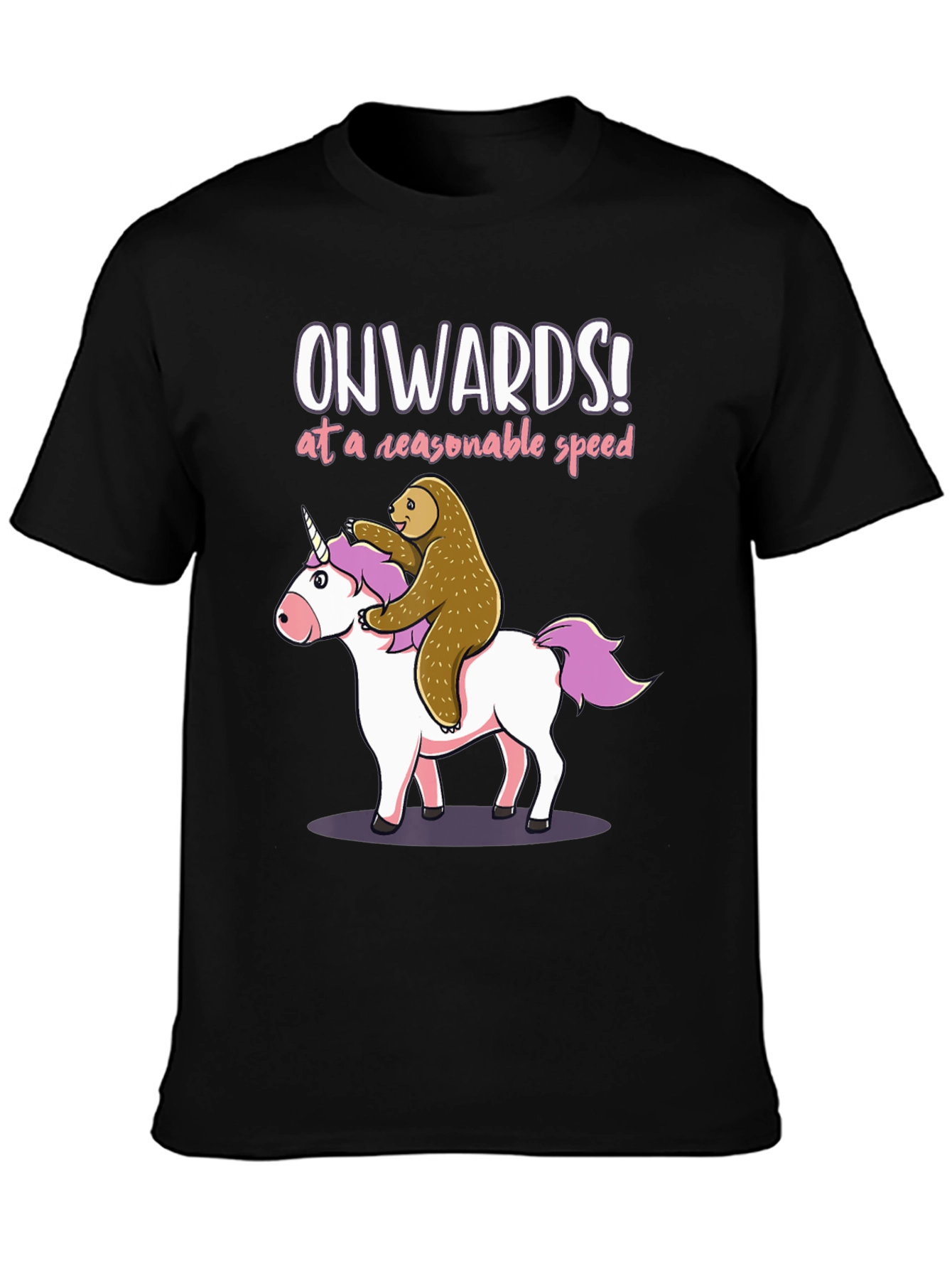 Black Onwards Unicorn Sloth T-Shirt - Funny Graphic Tee view 3