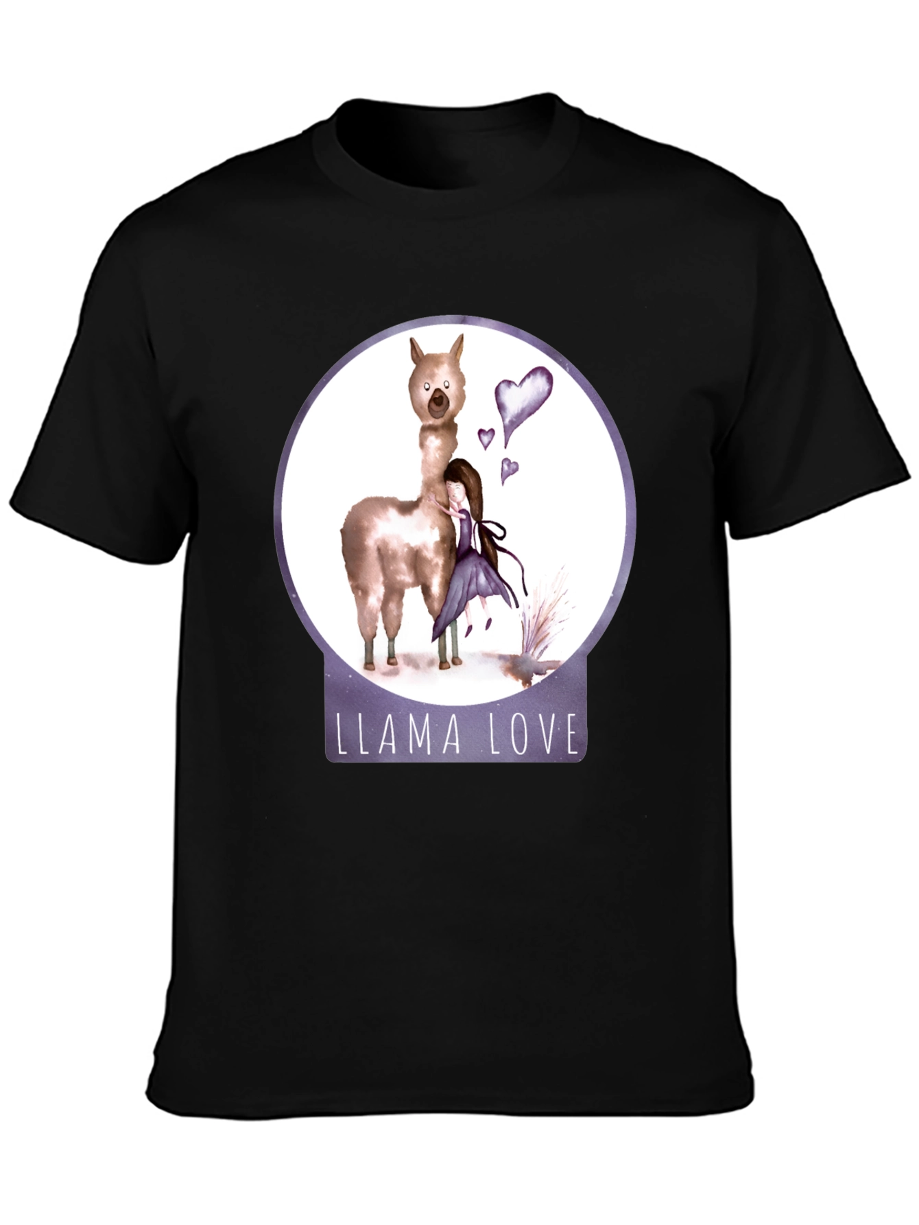 Black Llama Love Graphic T-Shirt, Cute Animal Tee view 3