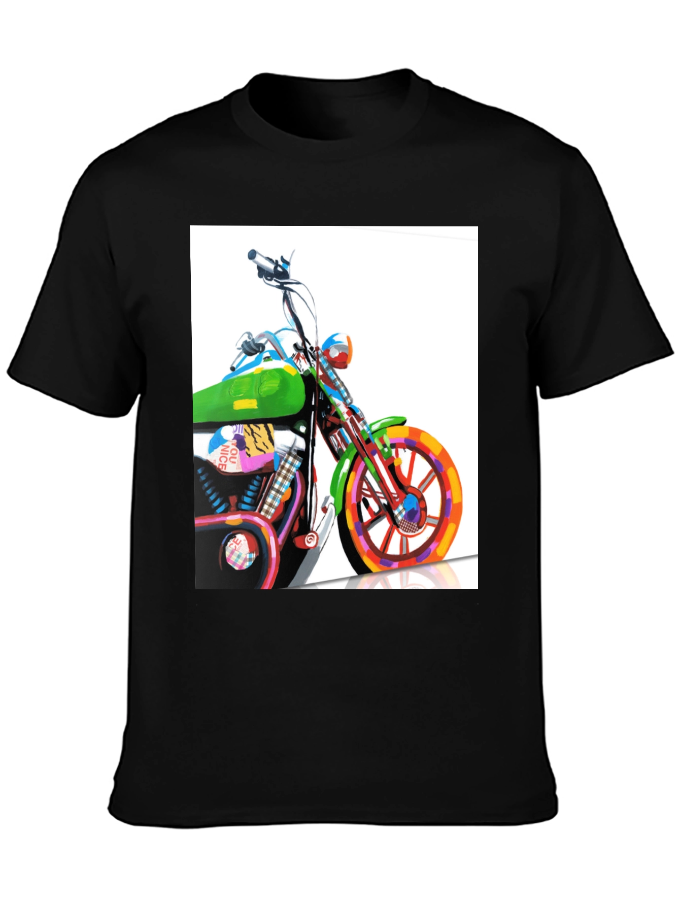 Black Motorcycle Graphic Tee - Artistic Biker T-Shirt view 3