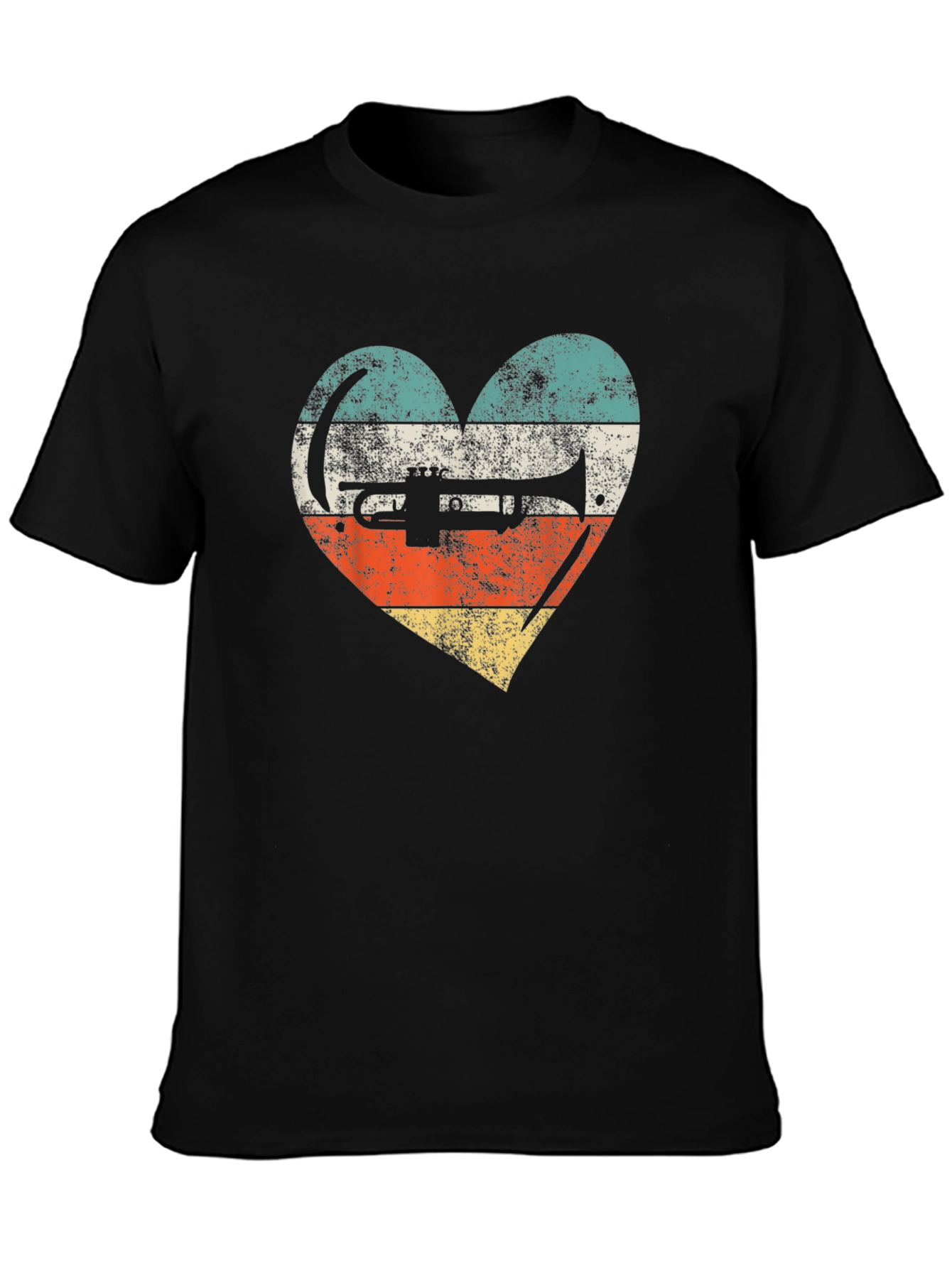 Black Retro Trumpet Heart T-Shirt - Vintage Style Musician Tee view 3