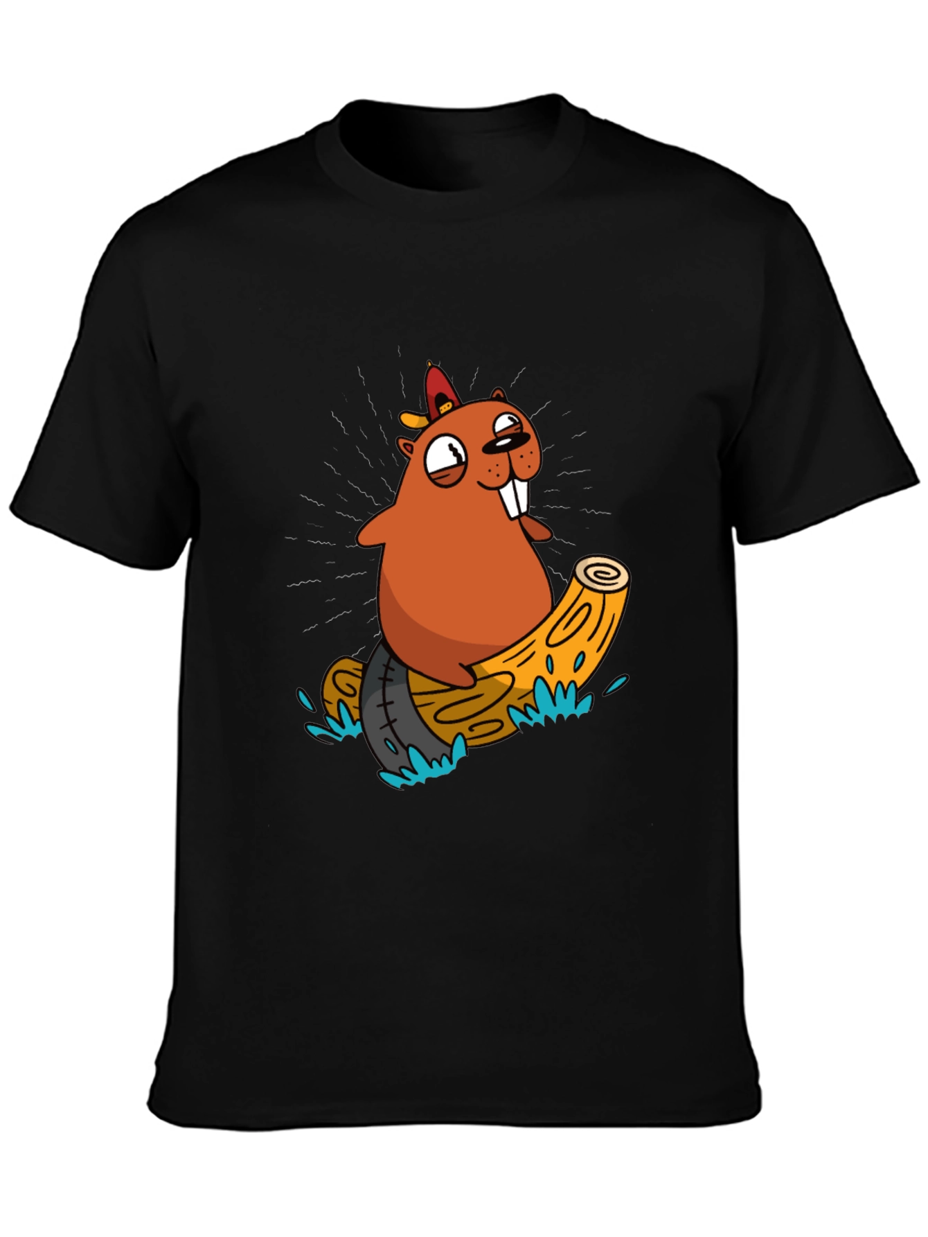 Black Cartoon Beaver T-Shirt view 3