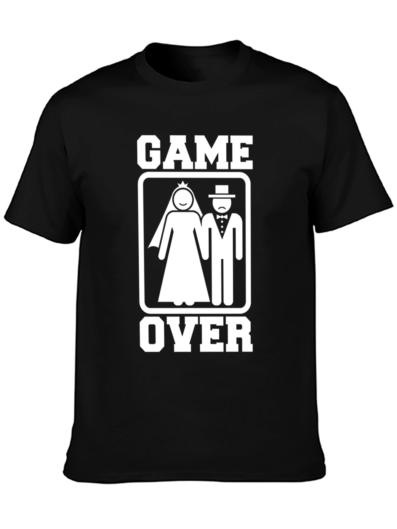 Black Game Over Wedding Humor T-Shirt view 3