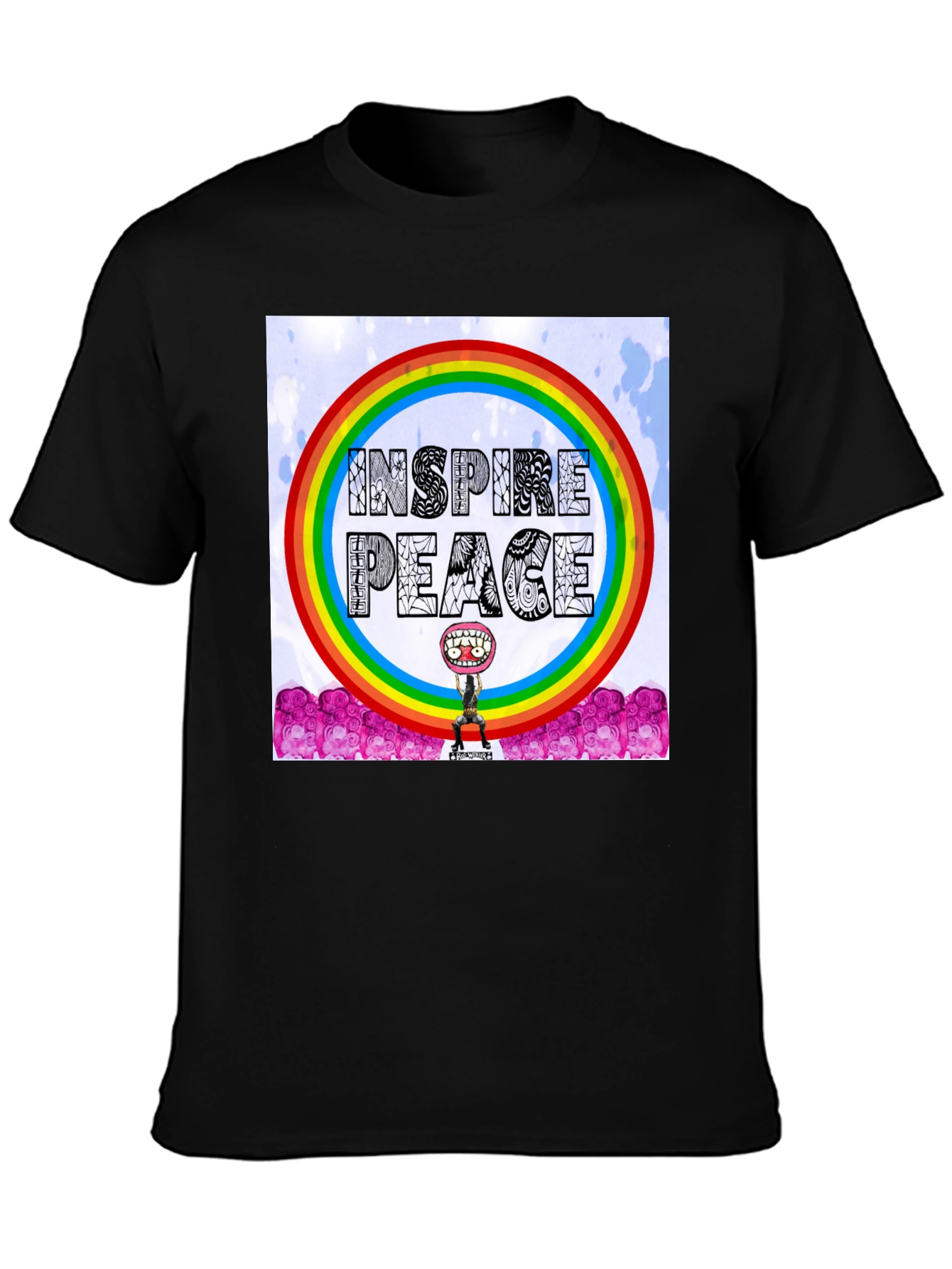 Black Inspire Peace Graphic Tee - Rainbow Design view 3